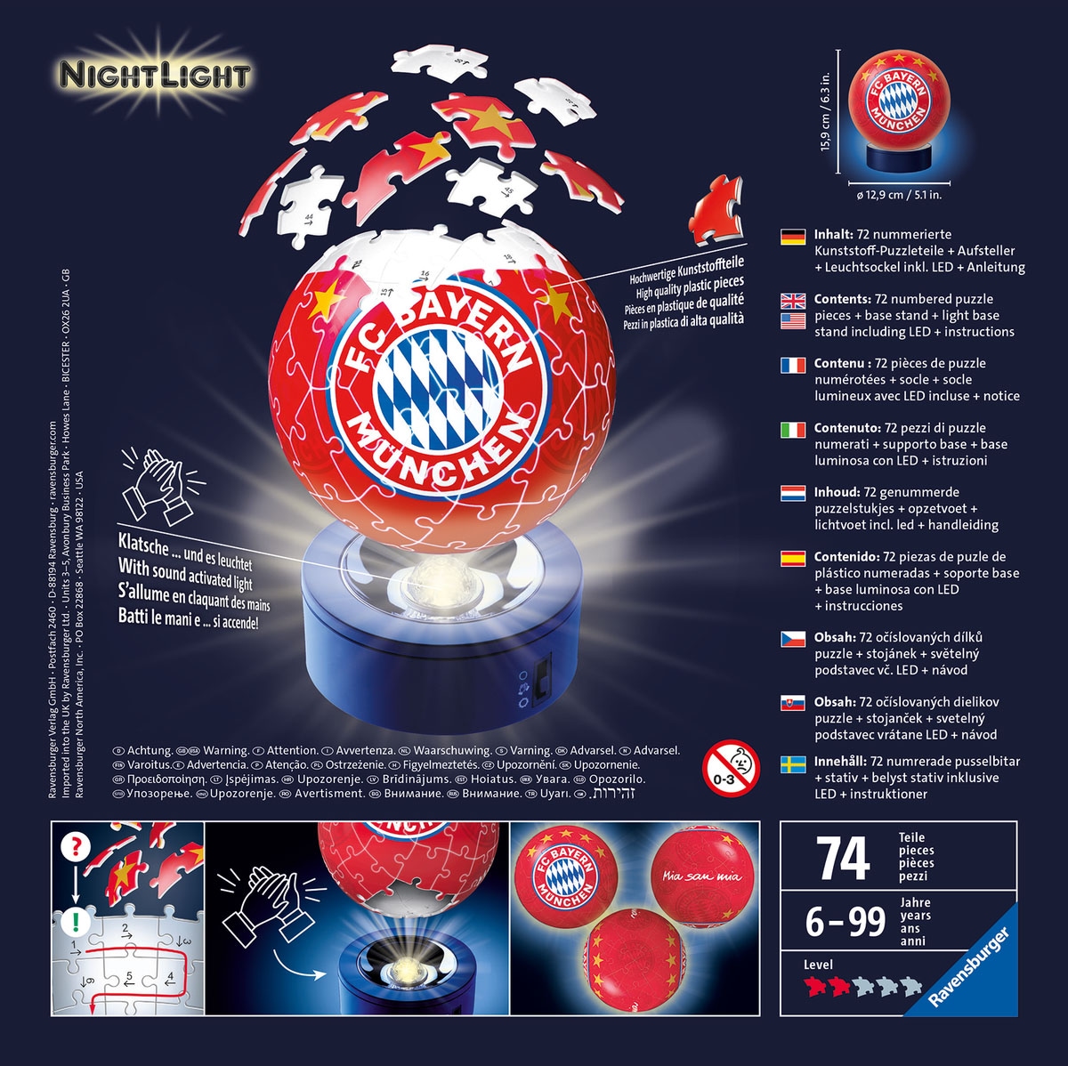 Ravensburger Puzzleball »Nachtlicht FC Bayern München«, mit Leuchtsockel inkl. LEDs; FSC® - schützt Wald - weltweit