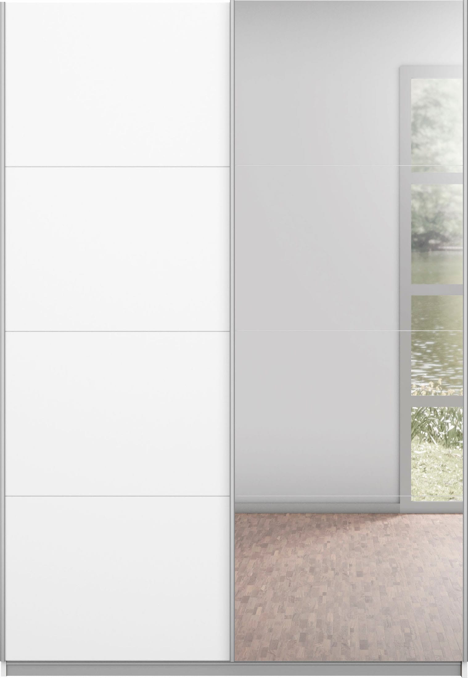 INOSIGN BY RAUCH Schwebetürenschrank »Kleiderschrank Schrank Garderobe Schlafzimmerschrank THANOS«, (in 3 verschiedenen Ausstattungen BASIC/CLASSIC/PREMIUM), Optional mit Spiegel, Metall-Griffleisten alufarben MADE IN GERMANY