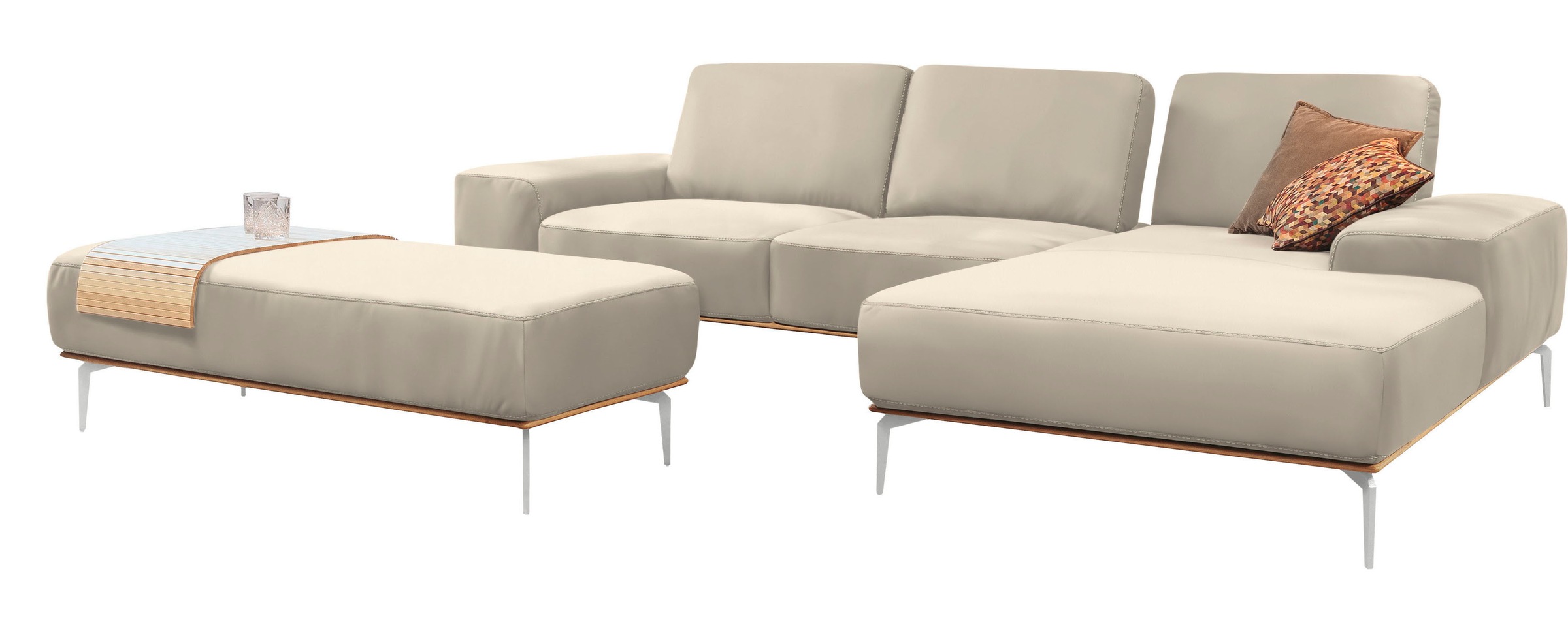 W.SCHILLIG Ecksofa »run, Designsofa mit tollem Sitzkomfort, bequem, L-Form«, mit elegantem Holzsockel, Füße in Chrom glänzend, Breite 319 cm