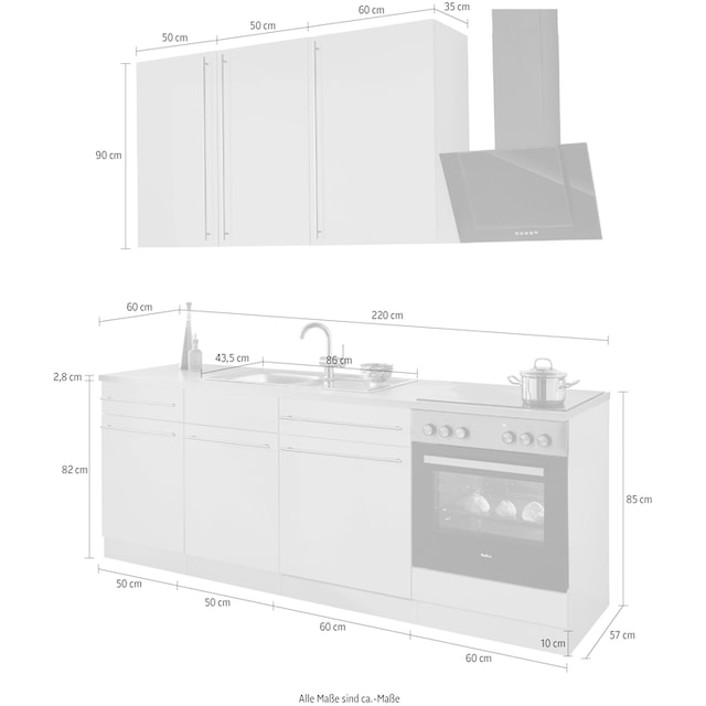 wiho Küchen Küchenzeile »Chicago«, mit E-Geräten, Breite 220 cm auf Raten  bestellen