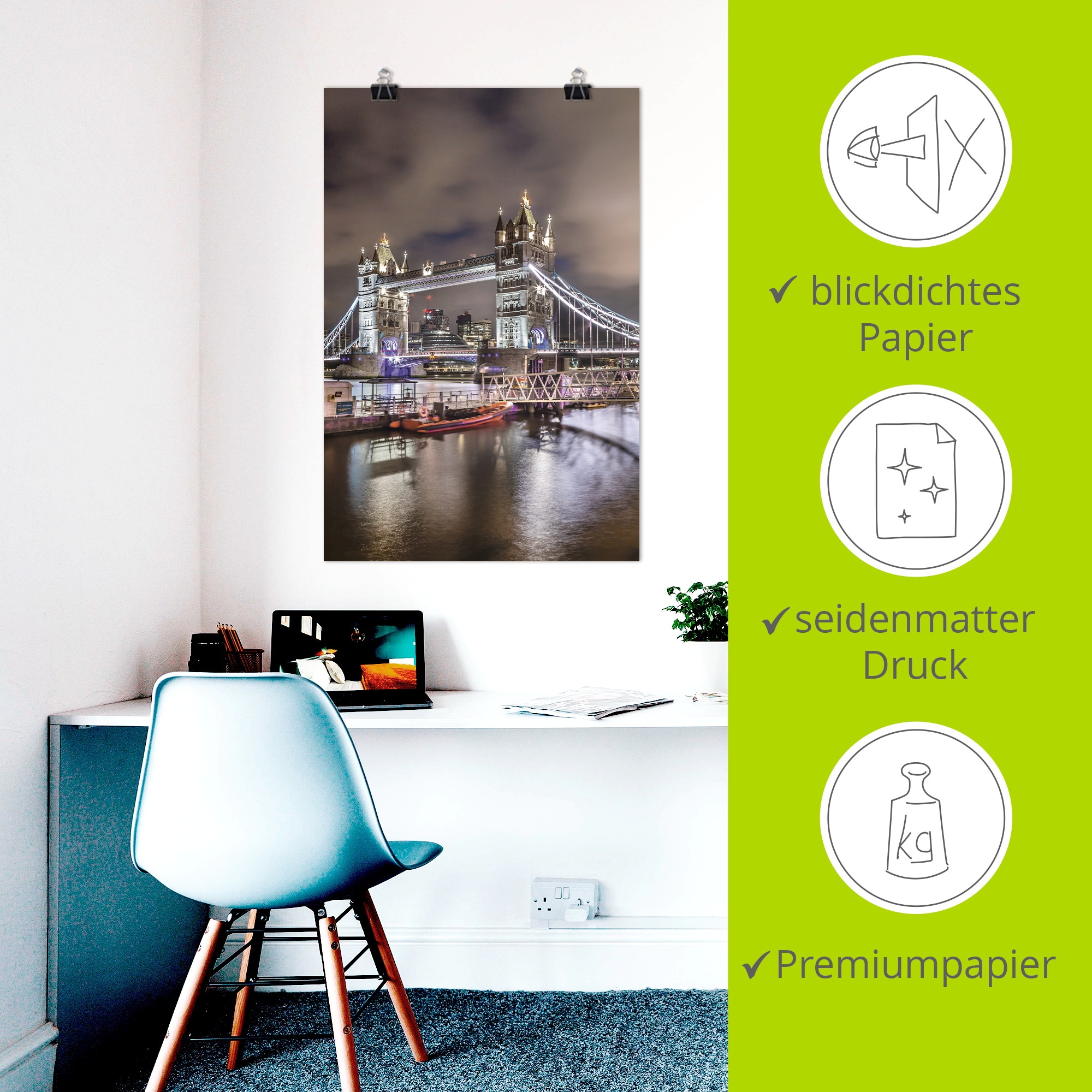 Artland Wandbild »LONDON Tower Bridge im Abendlicht« London 1 Stk. tlg. als Alubild, Leinwandbild, Poster, Wandaufkleber in verschied. Größen