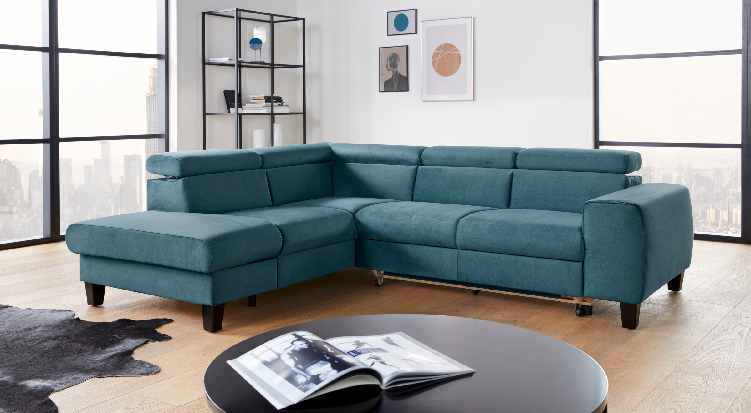 COTTA Ecksofa »Morven L-Form mit Kopfteilverstellung«, wahlweise mit Bettfunktion, Bettkasten & Wireless-Charger