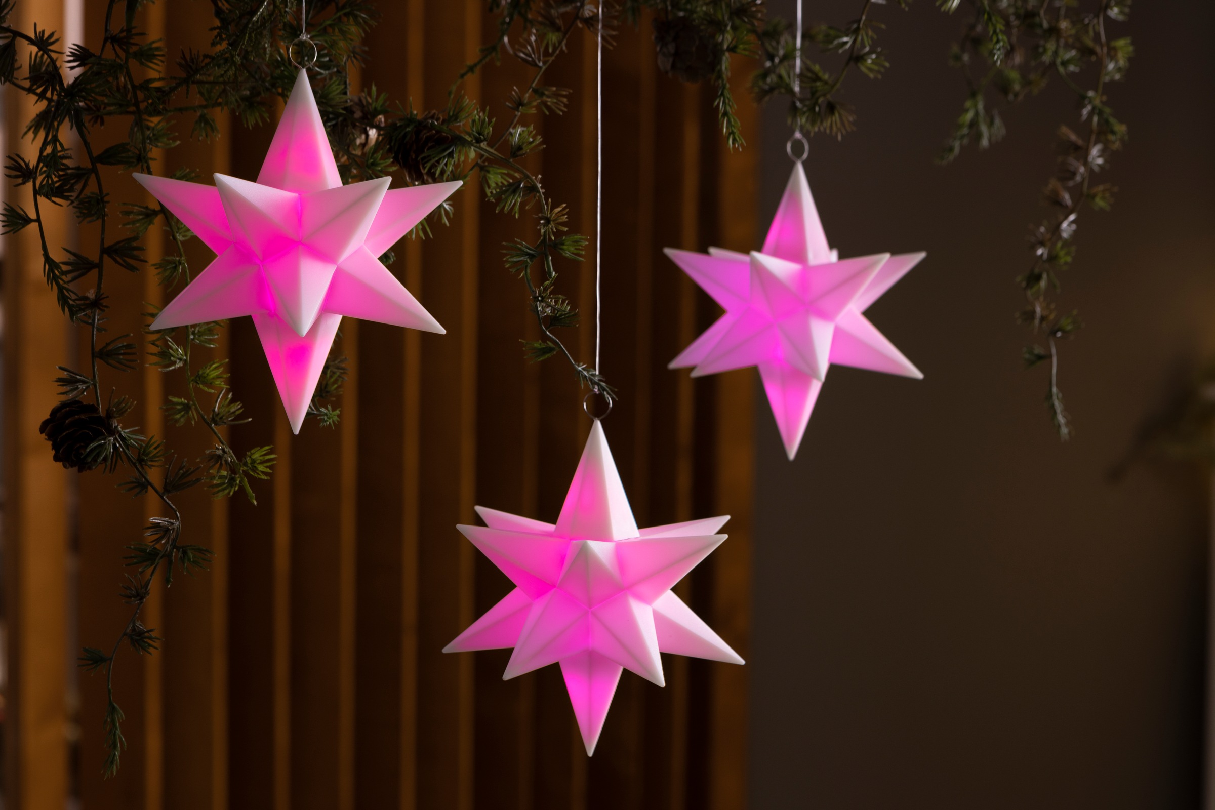GALAXY LED Stern »3er Set schwebende Sterne, RGB LED, beleuchtete Weihnachtsdeko«, 60 flammig, Ø 13 cm, Batteriebetrieb, inkl. Fernbedienung