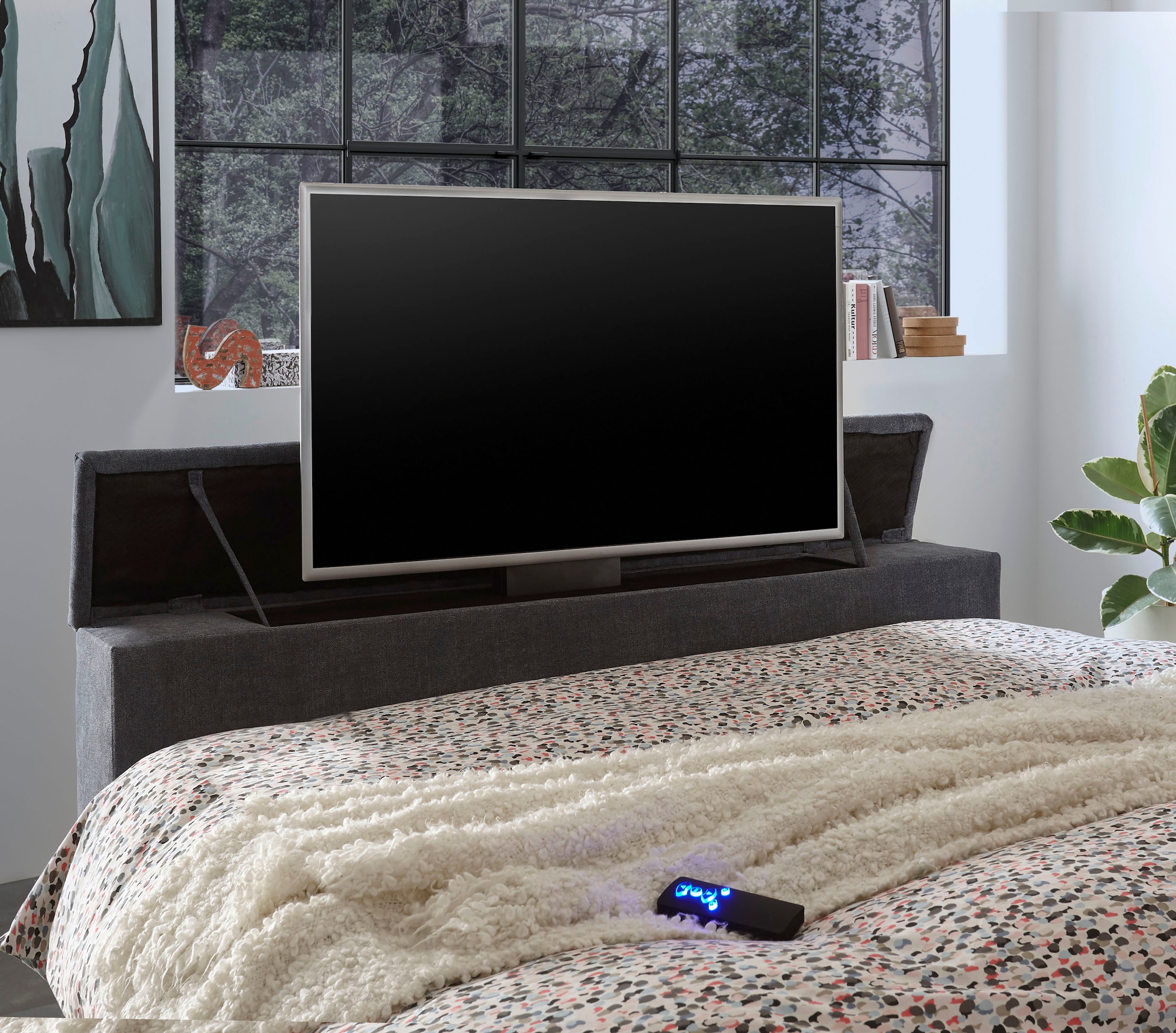 ED EXCITING DESIGN Boxspringbett »Denver«, mir motorisierter TV-Halterung bis 40 Zoll, Duo-Matratze und Bettkasten