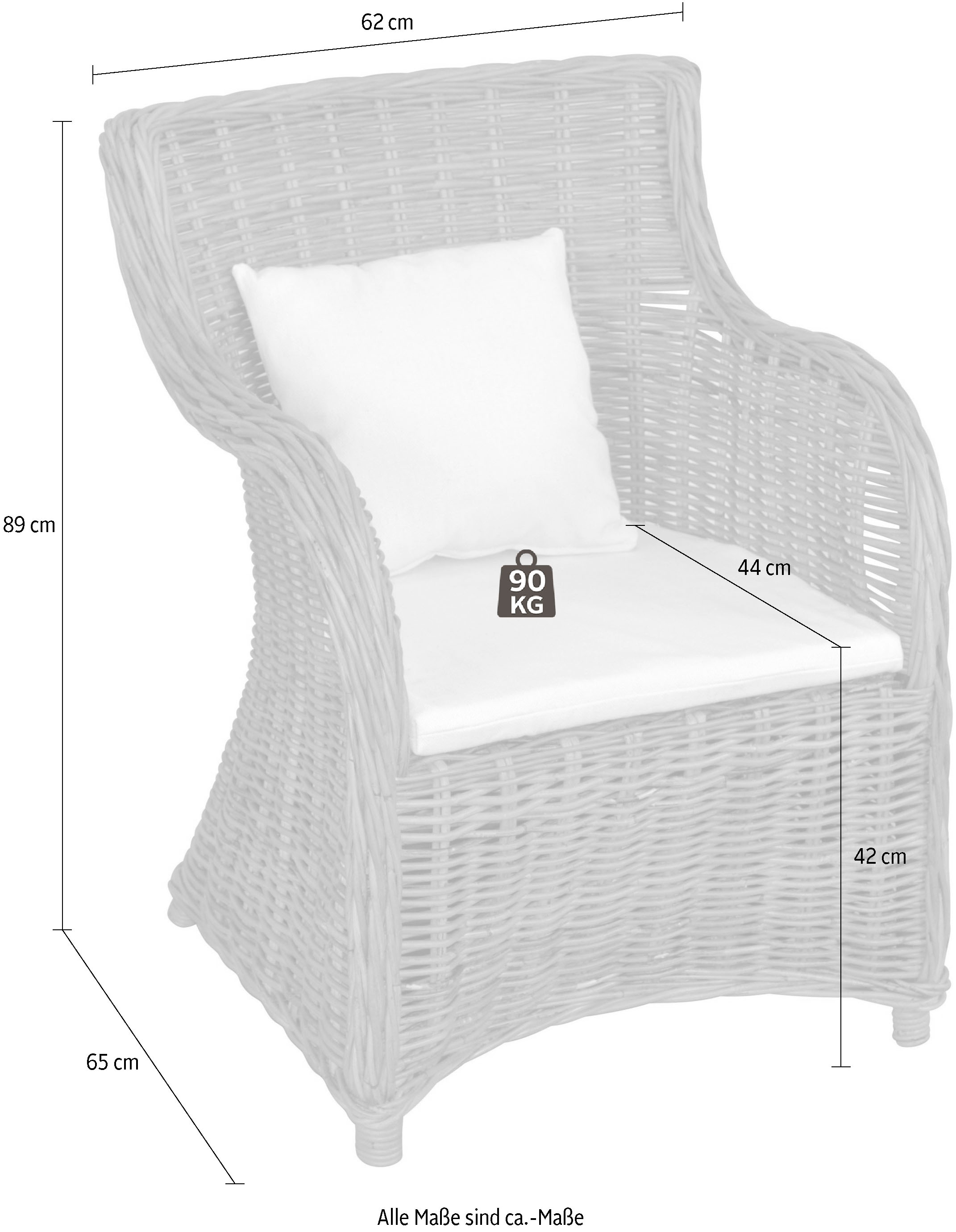 Home affaire Rattanstuhl, aus handgeflochtenem Rattan und großer Sitzschale, Breite 62 cm