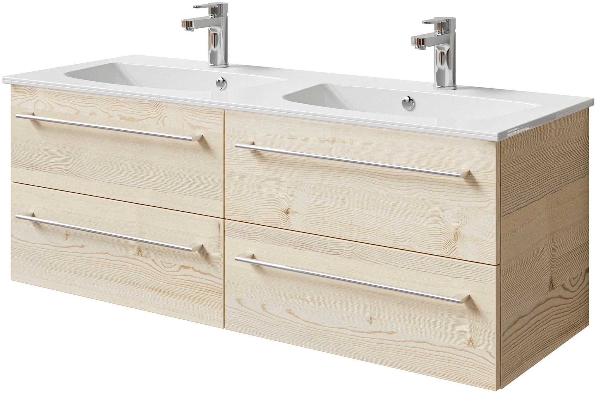 Saphir Badmöbel-Set »Serie 6025 2-teilig Mineralmarmor-Waschtisch mit LED-Spiegelschrank«, (2 St.), Waschplatz 132cm breit, 4 Schubladen, 2 Spiegel-Türen, inkl Türdämpfer