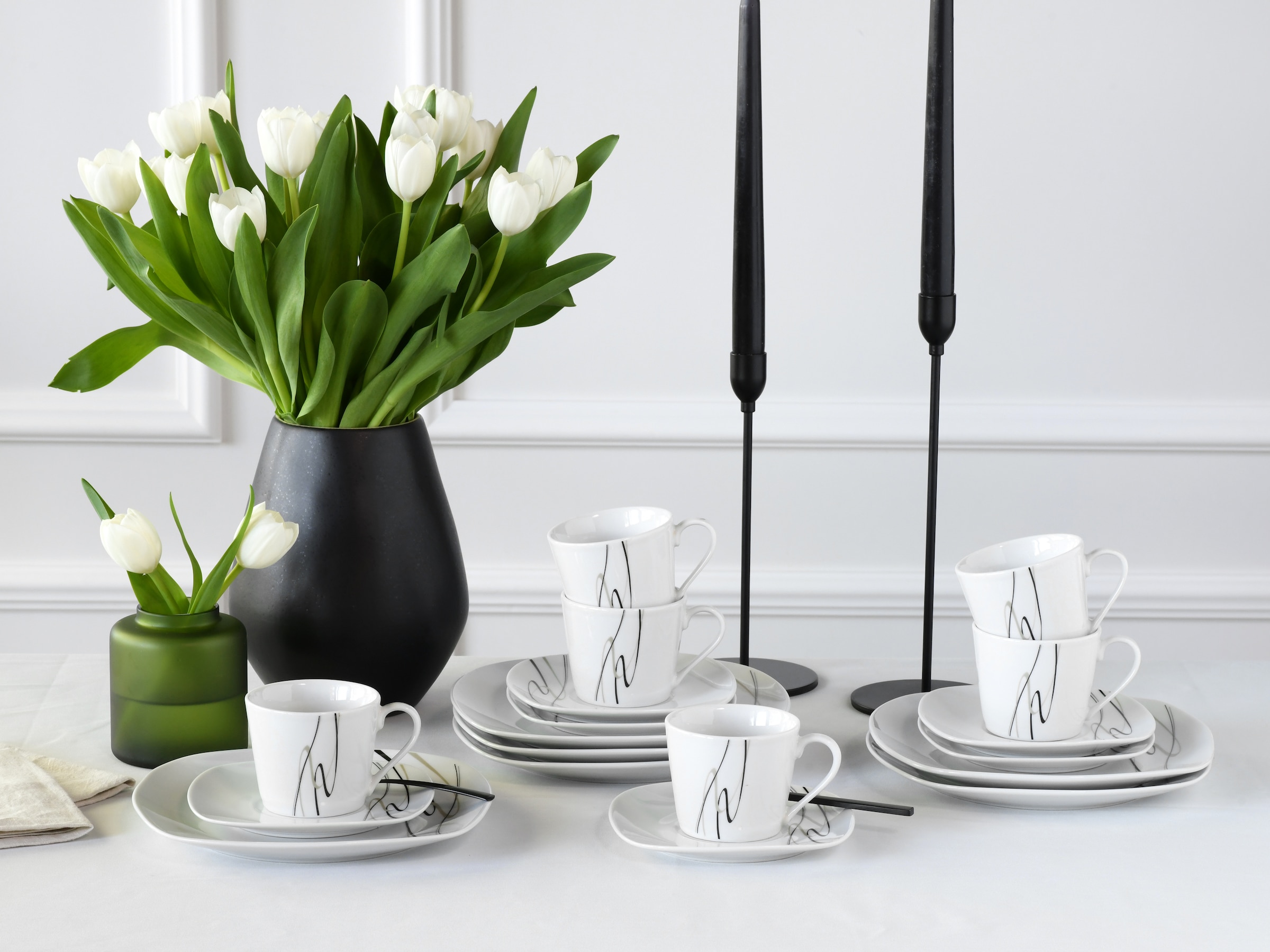 CreaTable Kaffeeservice »Amelie Piazza, Kaffee-Service 18-tlg«, (Set, 18 tlg.), Elegant, Schwungvoller Liniendekor