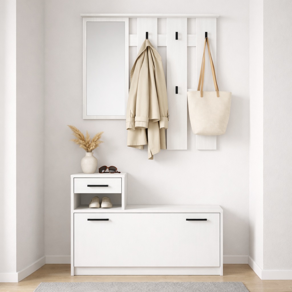 OTTO home Garderoben-Set »Luna Kommode mit 1 Klappe + 1 Schubkasten, Paneel mit Spiegel 6 Haken« 2 Stk. tlg.
