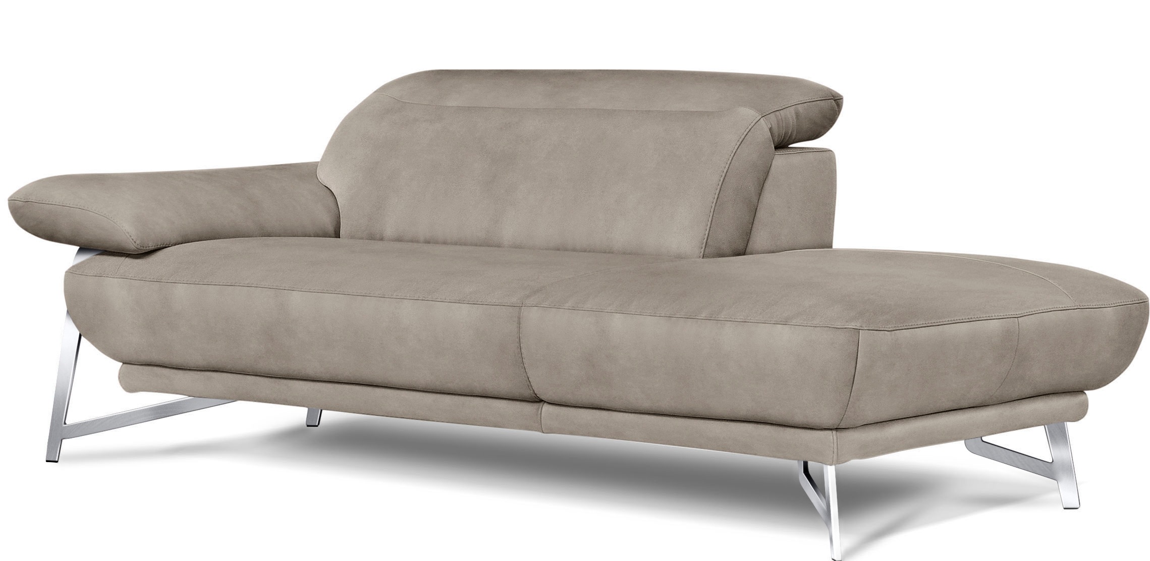 Egoitaliano Ottomane »Anais, erstklassiges Designsofa, Breite 179 cm, Fußfarbe chrom«, Kopfteil verstellbar, Luxus-Microfaser Lederoptik, opal grau