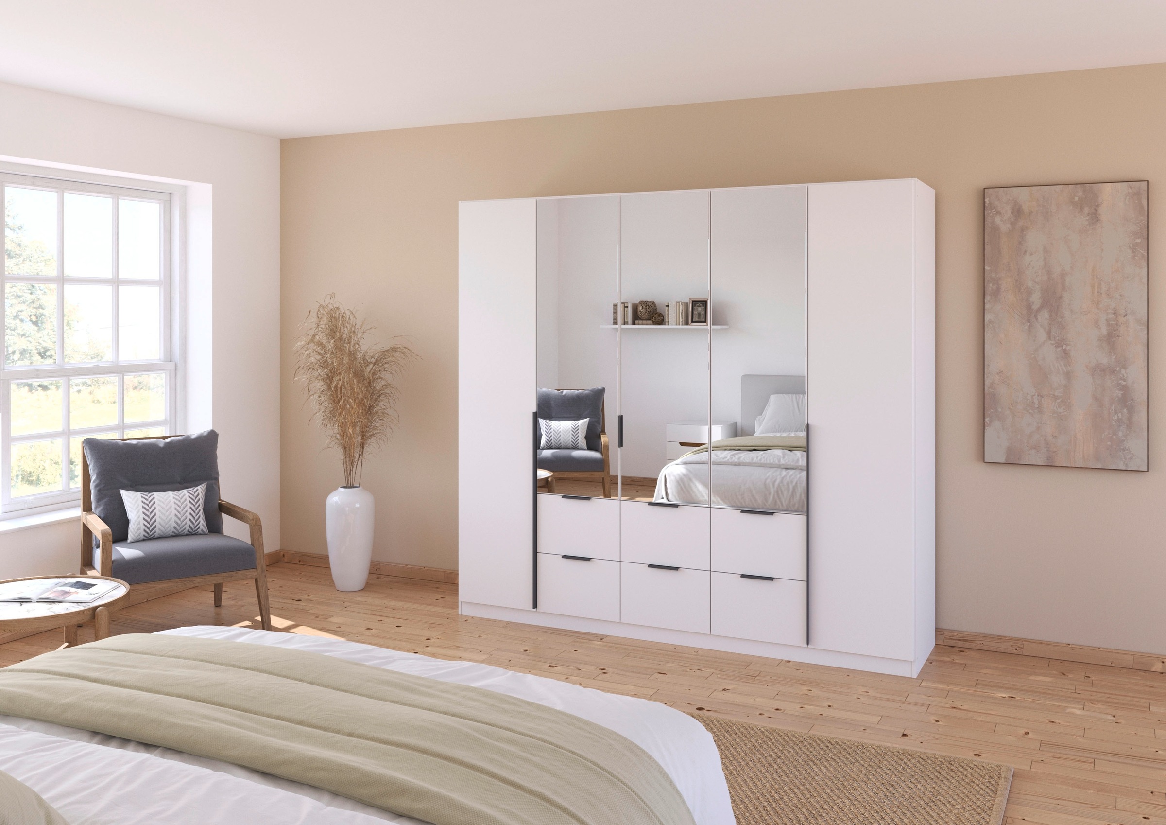 rauch Drehtürenschrank »Kleiderschrank Schrank Garderobe AGORDO mit Dekor- oder Hochglanzfront«, (in zwei Griff-Farben mit Dekor- oder Hochglanzfront), mit Außenschubkästen, in 6 Breiten und 2 Höhen MADE IN GERMANY