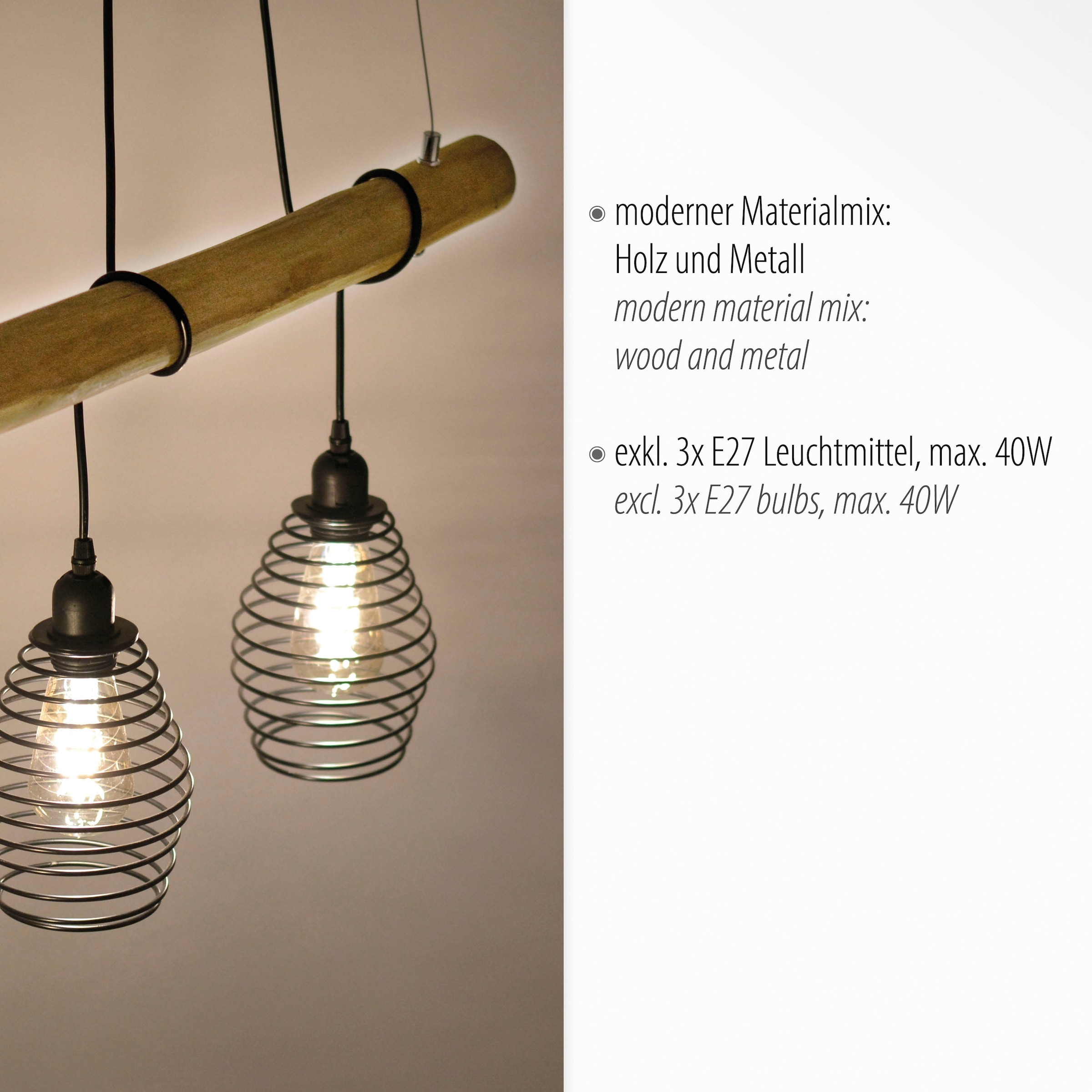 JUST LIGHT Pendelleuchte »SPRING«, 3 flammig, Leuchtmittel E27 | ohne Leuchtmittel, ExklusiveE27