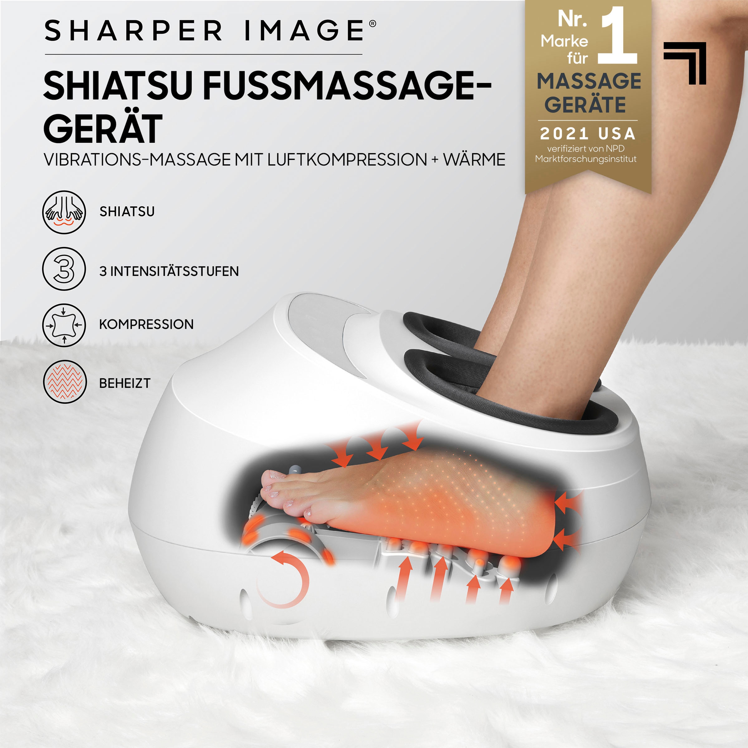 Sharper Image Shiatsu-Fußmassagegerät »mit Luftkompression, Massagerolle, Fußmassage«, mit Timer- & Wärmefunktion