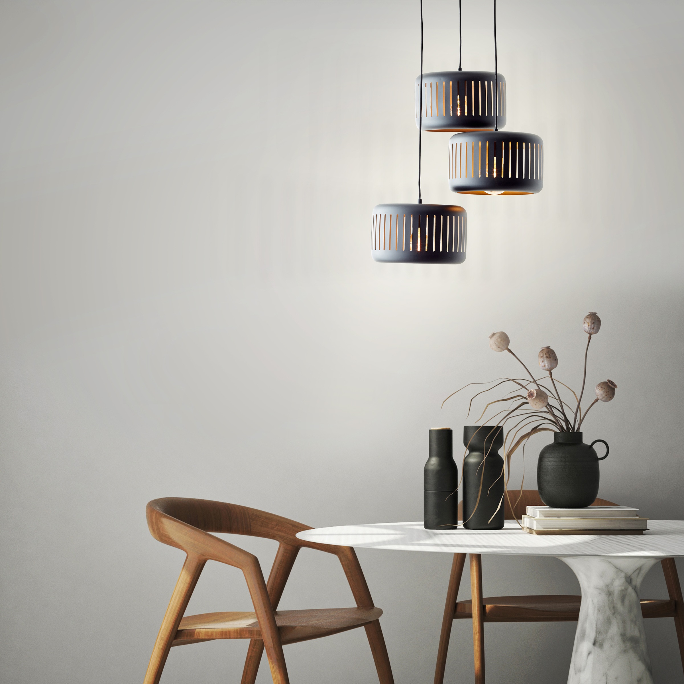 Brilliant Pendelleuchte »Tyas«, 3 flammig, Leuchtmittel E27 | ohne Leuchtmittel, 120 x 52 cm, 3 x E27, kürzbar, Metall, schwarz/goldfarben