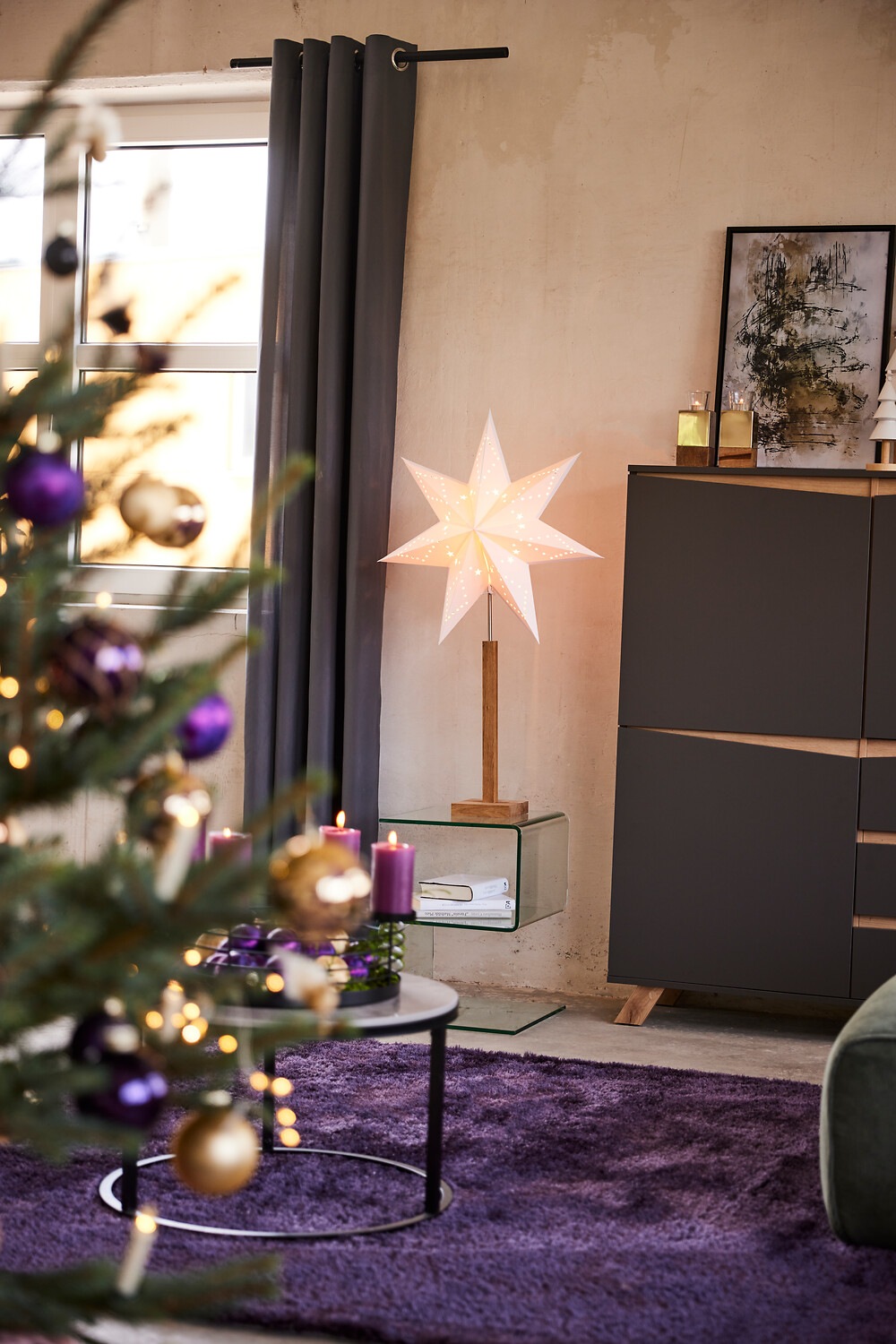 Parforce Traditional Hunting LED Stern »KARO, beleuchtet, aus Papier und Holz, Höhe ca. 100 cm, Ø Schirm 60 cm«, 1 flammig, Leuchtmittel E14 | ohne Leuchtmittel, Tischlampe, Weihnachtsstern, Deko-Stern, 7-zackig, Weihnachtsdeko