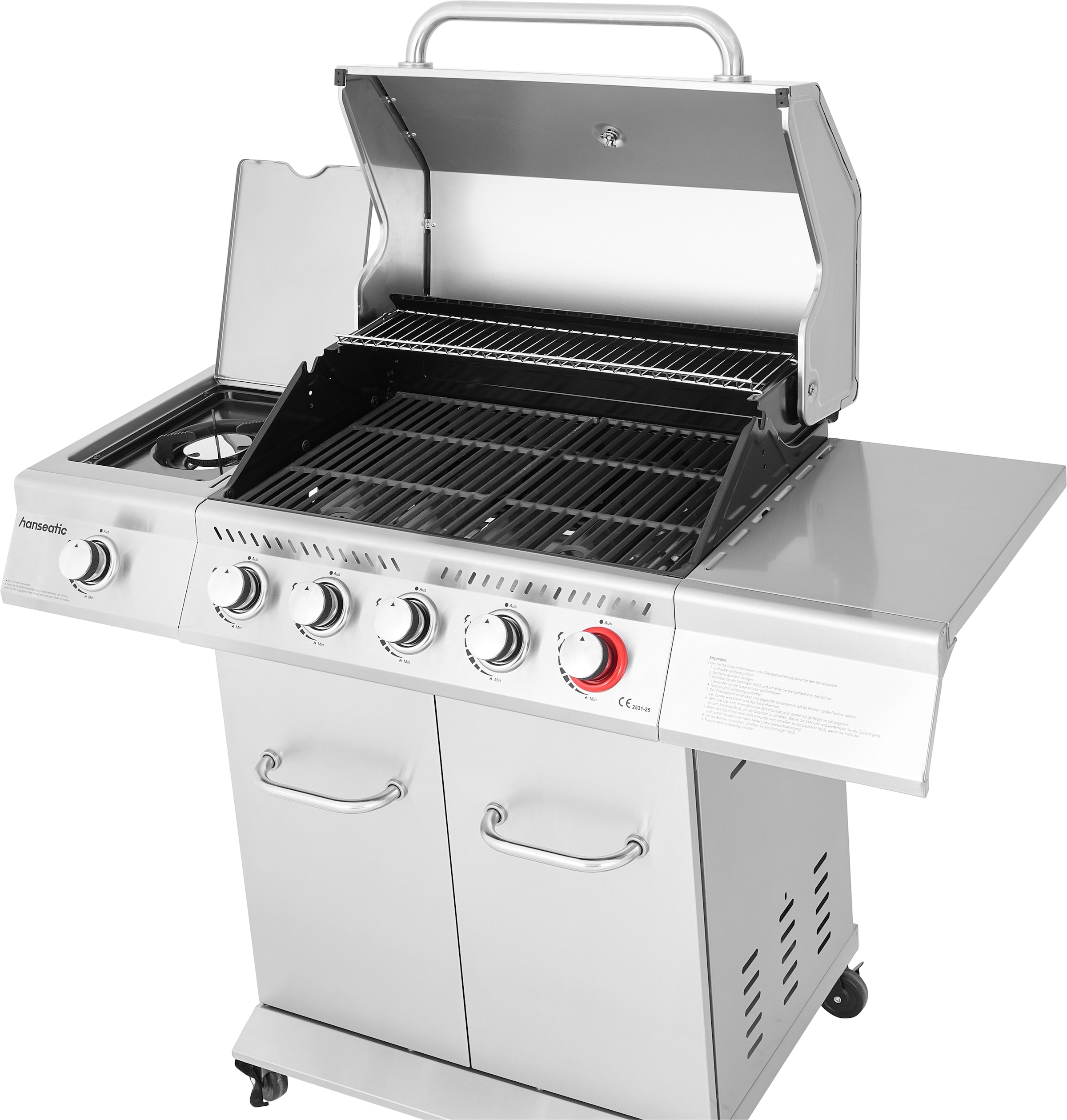 Hanseatic Gasgrill »Richland, 5 Brenner (inkl. Turbobrenner) + Seitenbrenner 21,5kw Gesamt« inkl. 3 Jahre Herstellergarantie