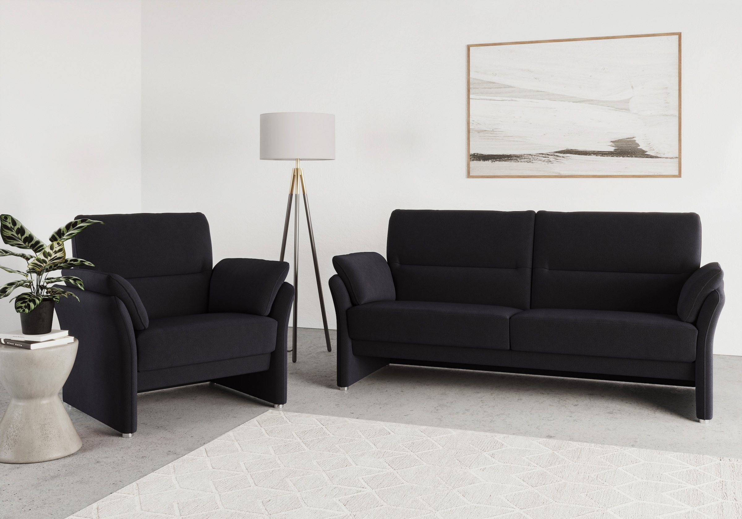 DOMO collection Sessel »Pina elegant und zeitloser Clubsessel, bequemer Cocktailsessel«, Hoher Sitzkomfort, Microfaser hochflorig, dunkelblau