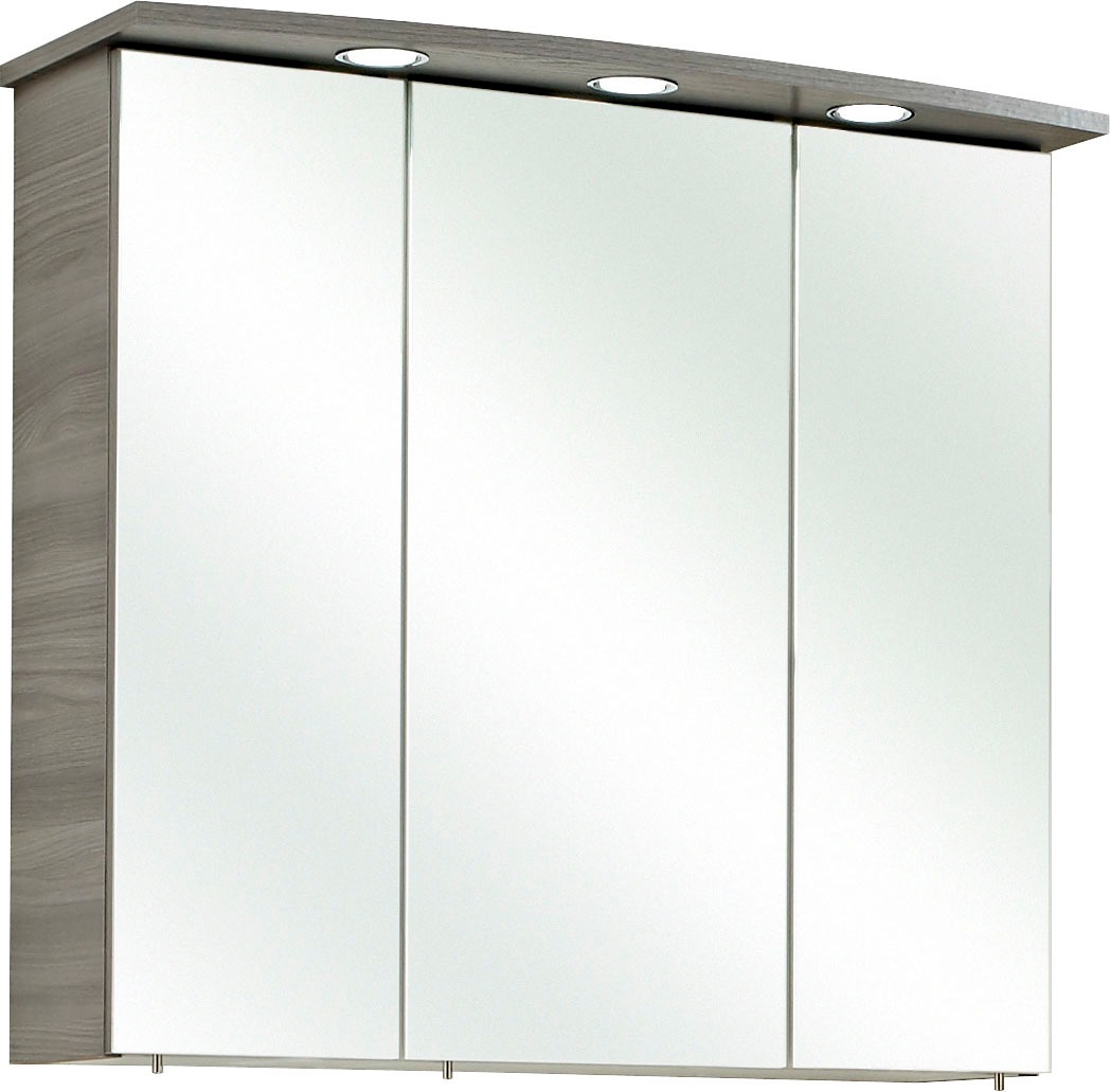 Saphir Spiegelschrank »Quickset 916 Badschrank, 3 Spiegeltüren, 6 Einlegeböden, 75 cm breit«, inkl. LED-Beleuchtung, Türdämpfer, Schalter-/Steckdosenkombination