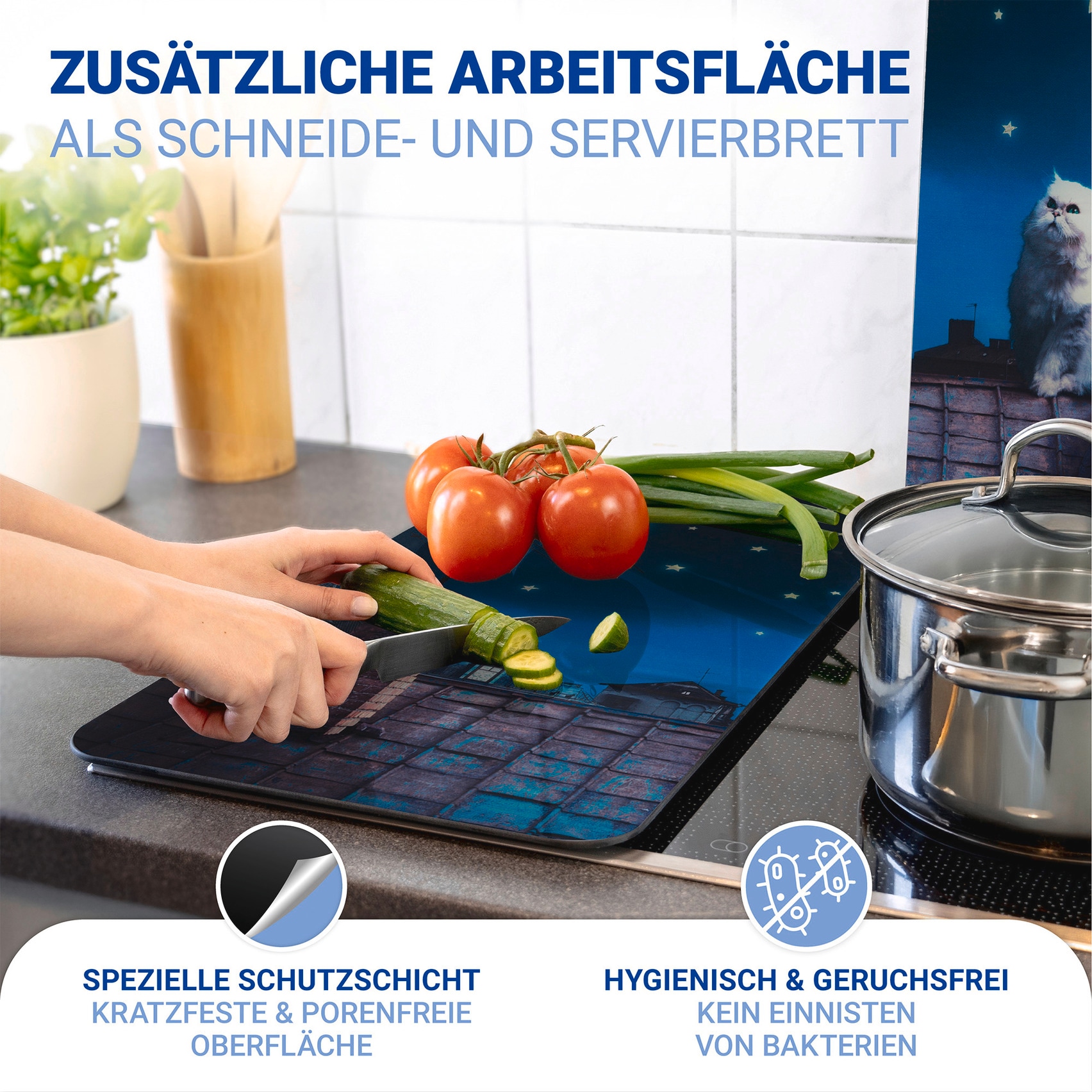 WENKO Herd-Abdeckplatte »Universal Modell Moon Cat«, (Set, 2 tlg.), Herdabdeckung für alle Herdarten, kratzfest, mit rutschfesten Füßen
