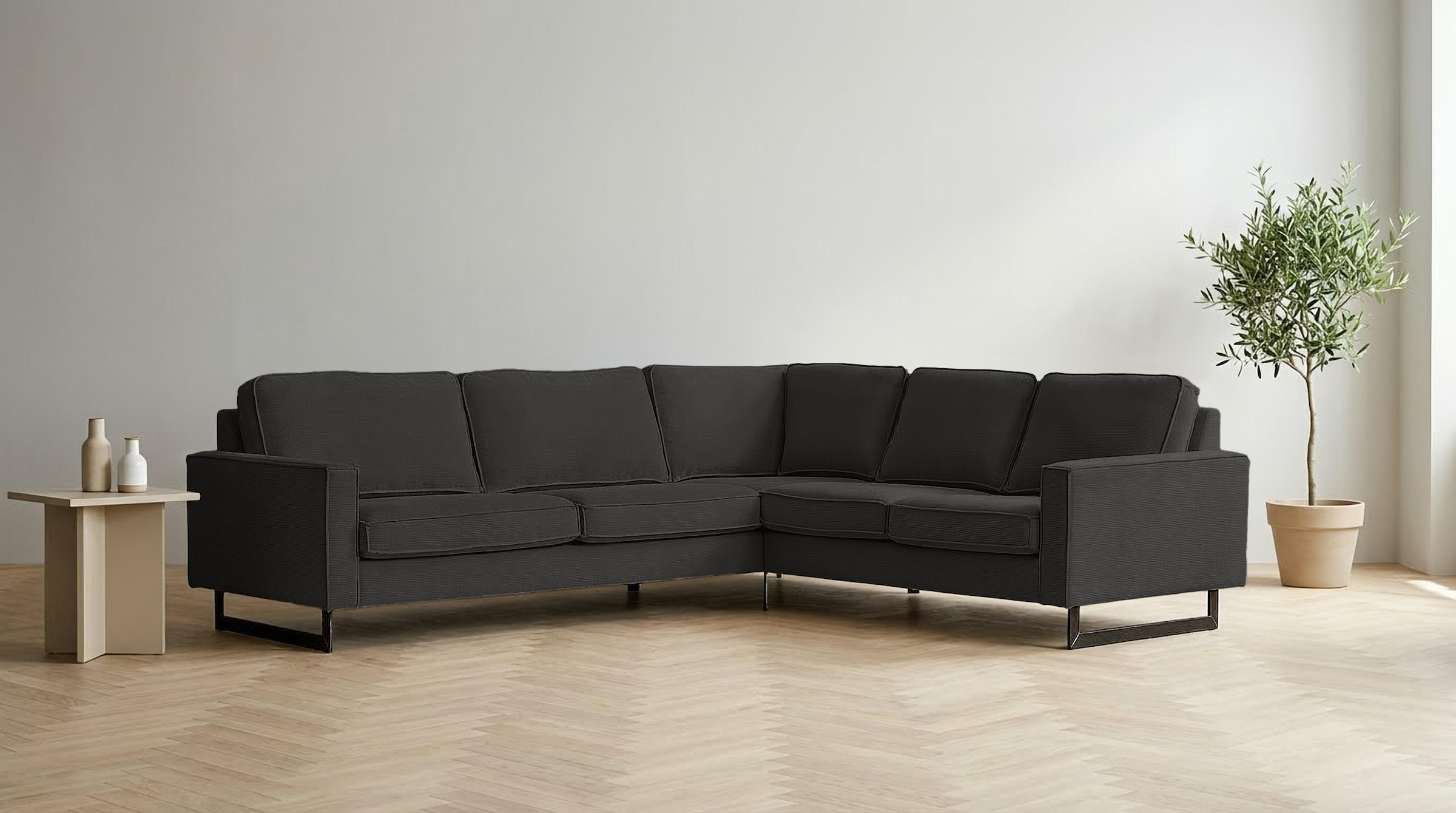 Home affaire Ecksofa »Pinto, XXL, 250/290 cm, langer Schenkel, Ottomane« Cord, Chenille, Lederoptik, mit Keder, Metallfüße, Wellenunterfederung