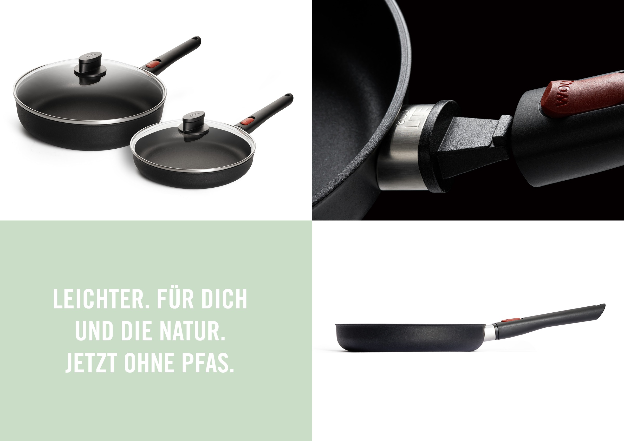 WOLL MADE IN GERMANY Pfannen-Set »Eco Lite QXR« Aluminium Set, 4 Stk. tlg. Abnehmbarer Stiel, Antihaftbeschichtet