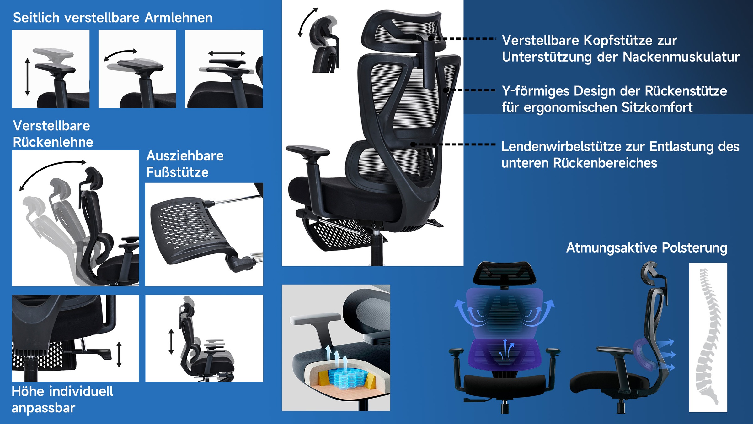 OTTO home Drehstuhl »Andora, moderner ergonomischer Schreibtischstuhl« () mit Fußstütze