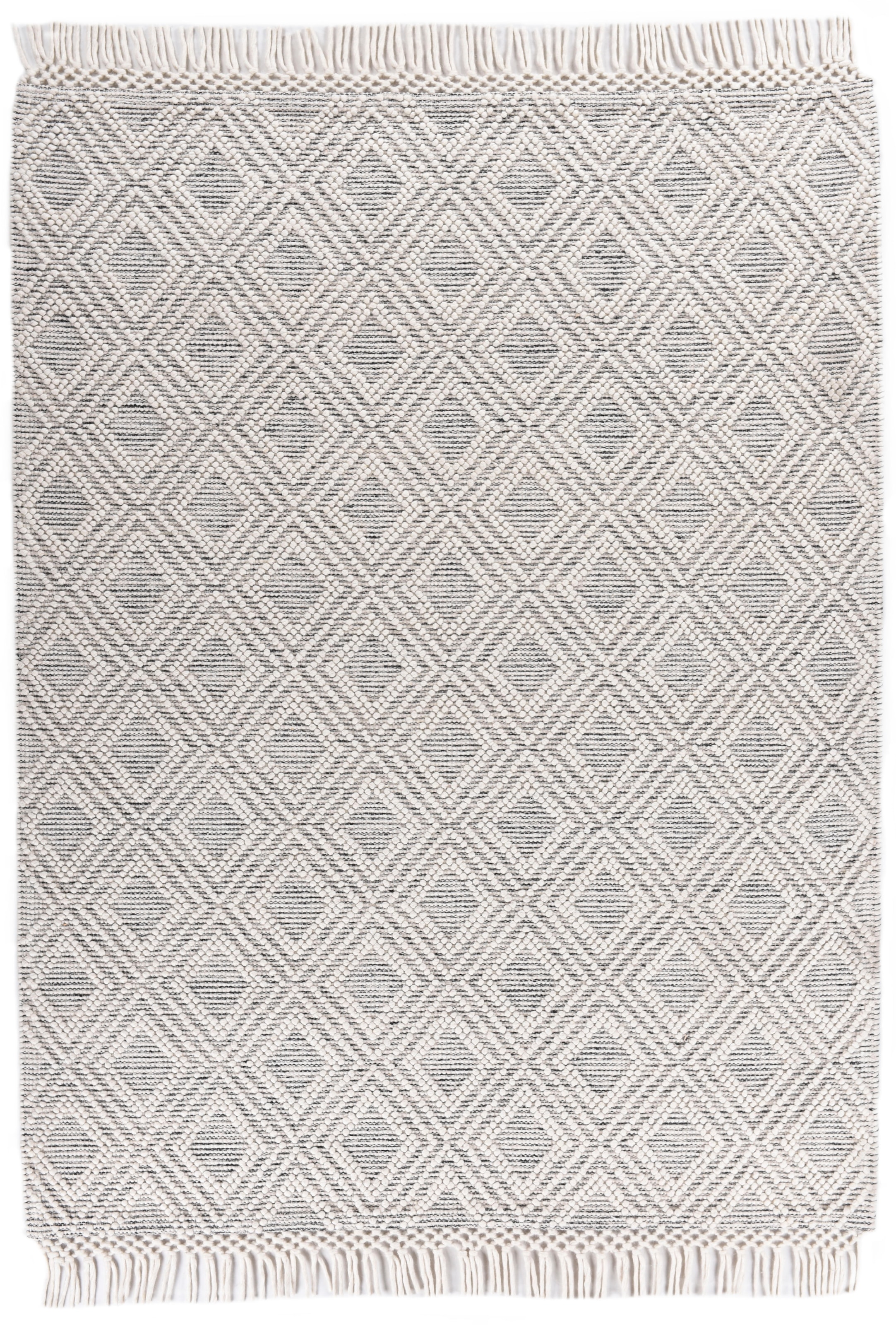 THEKO Wollteppich »Visby - 702«, rechteckig, 10 mm Höhe, Handweb Teppich, reine Wolle, handgewebt, Rauten Design, mit Fransen