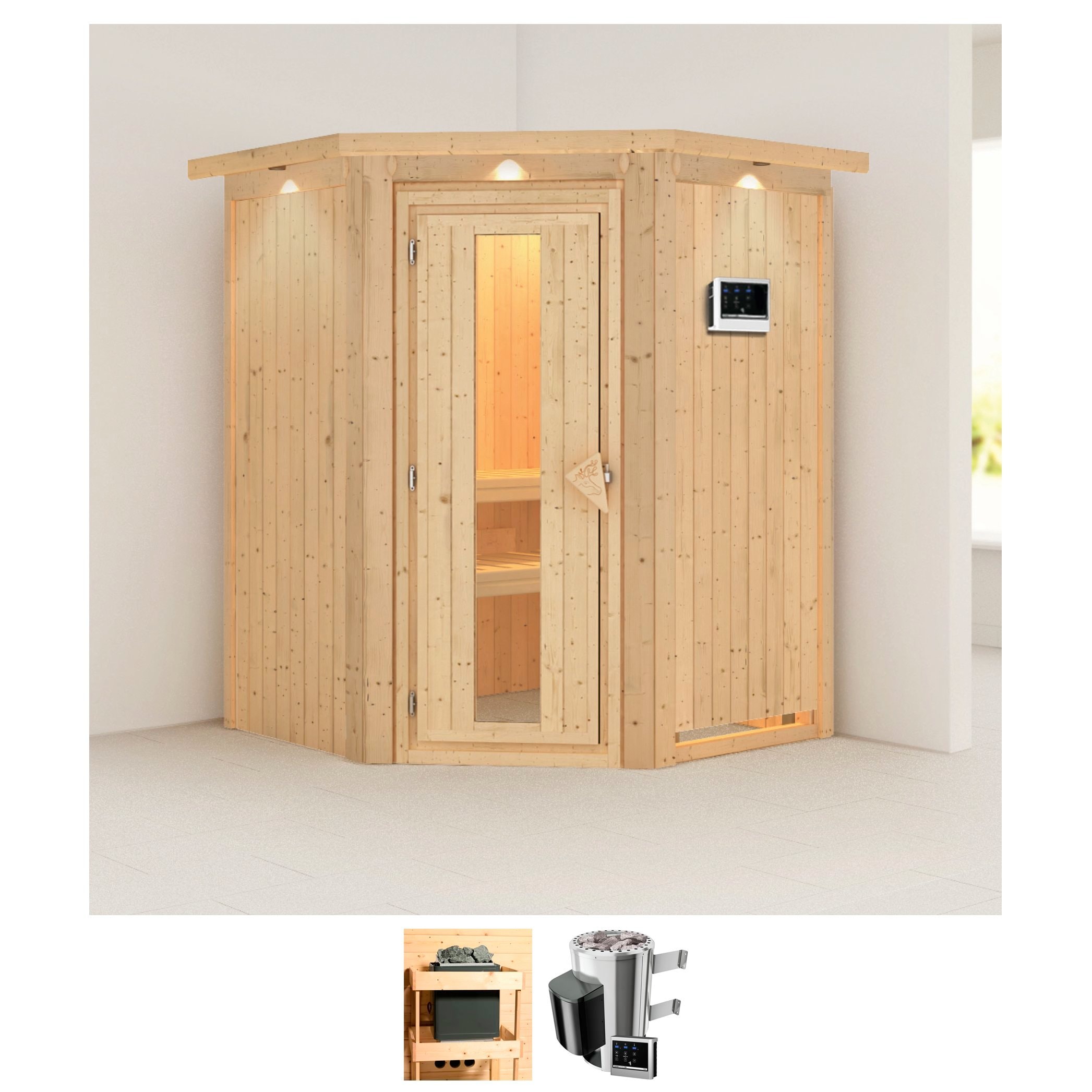 Karibu Sauna »Nanna«, 3,6-kW-Plug & Play Ofen mit externer Steuerung