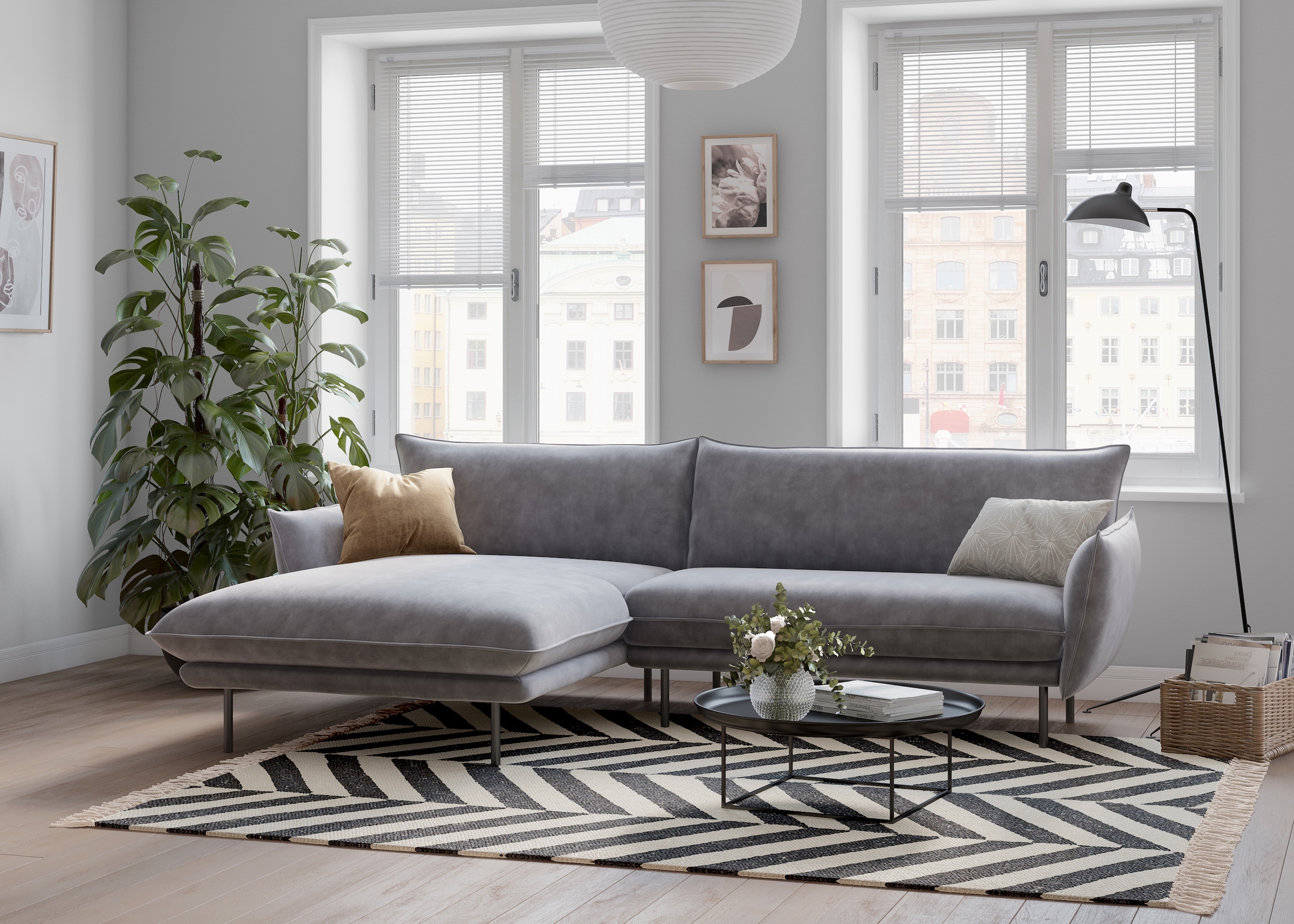 andas Ecksofa "Stine L-Form", Besonderes Design durch Kissenoptik und Keder günstig online kaufen