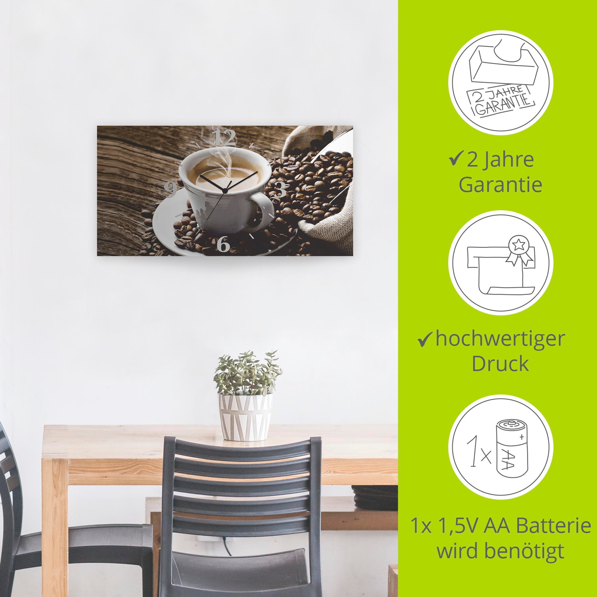 Artland Wanduhr »Heißer Kaffee - dampfender Kaffee«, 3D Optik gebogen, mit Quarz- oder Funkuhrwerk, versch. Größen