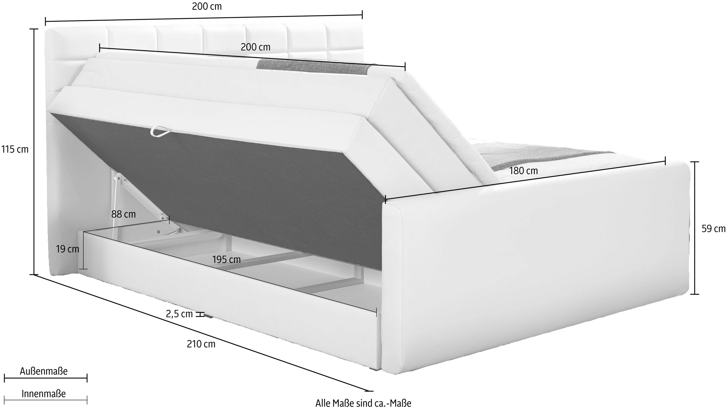 9. Bild von INOSIGN Boxspringbett »Lethbridge«, inkl. Bettkasten und Topper, zwei Matratzenarten in H2