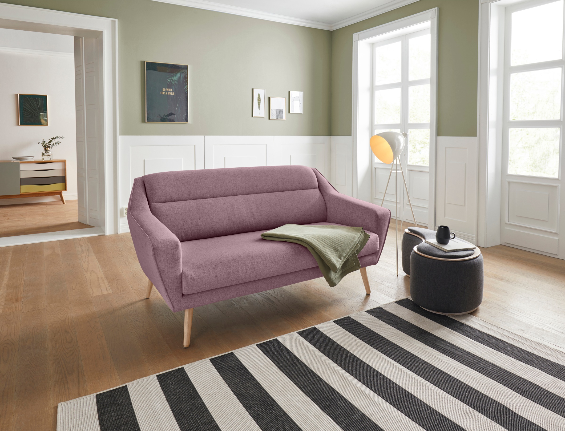 OTTO home 2-Sitzer »Bille« mit Naht im Rückenkissen und Eiche-Beinen, Desig günstig online kaufen