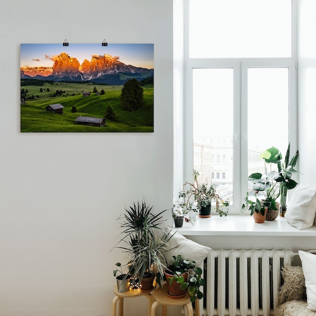 Wandaufkleber als Südtirol«, Wandbild (1 oder in in »Sonnenuntergang Artland online versch. Alpenbilder, St.), Leinwandbild, Seiser Alubild, bestellen & Größen Poster Berge Alm