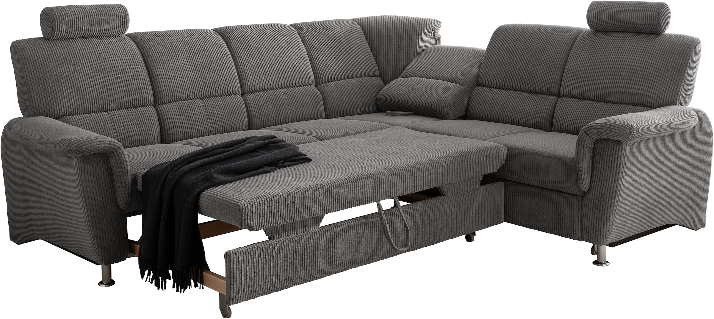 Home affaire Ecksofa »Pisa L-Form, mit Schlaffunktion, Stauraum, 2x höhenverstellbare«, Kopfstützen und Relaxfunktion im Eckelement