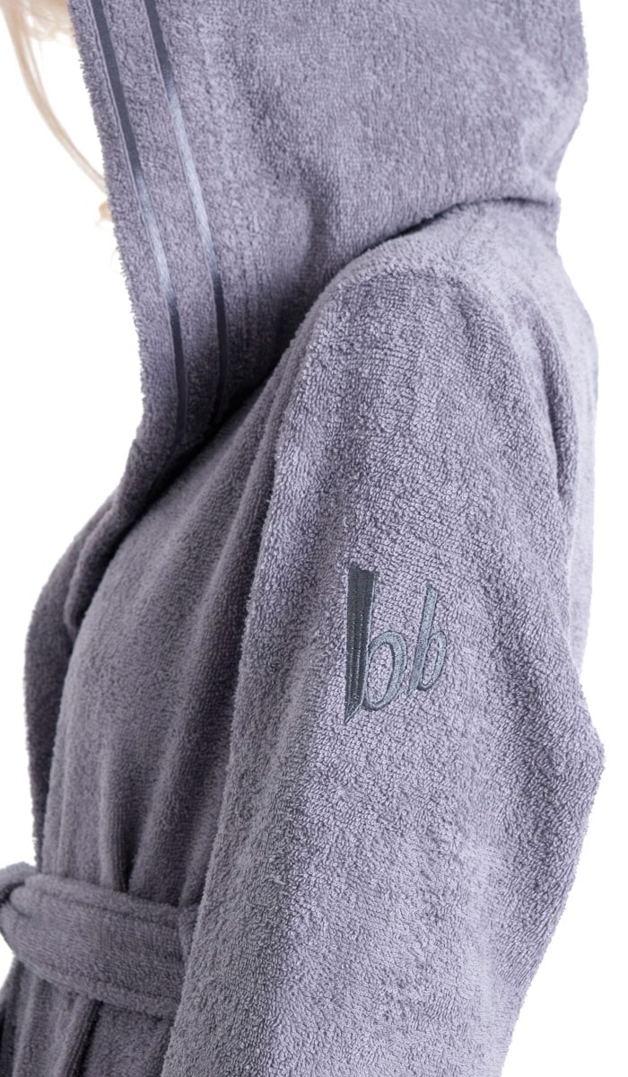 Bruno Banani Damenbademantel »Clement, ideal für Sauna & Spa, Hotelbademantel, Morgenmantel«, (1 St.), 100% Baumwolle, einfarbig, glänzende Streifen-Bordüre, Taschen, XS-3XL