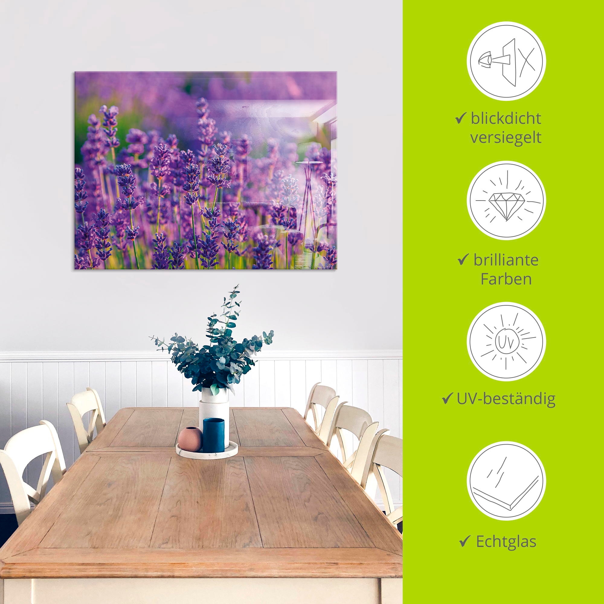 Artland Glasbild »Lavendelfeld in Tihany, Ungarn« Felder 1 Stk. tlg. in verschiedenen Größen