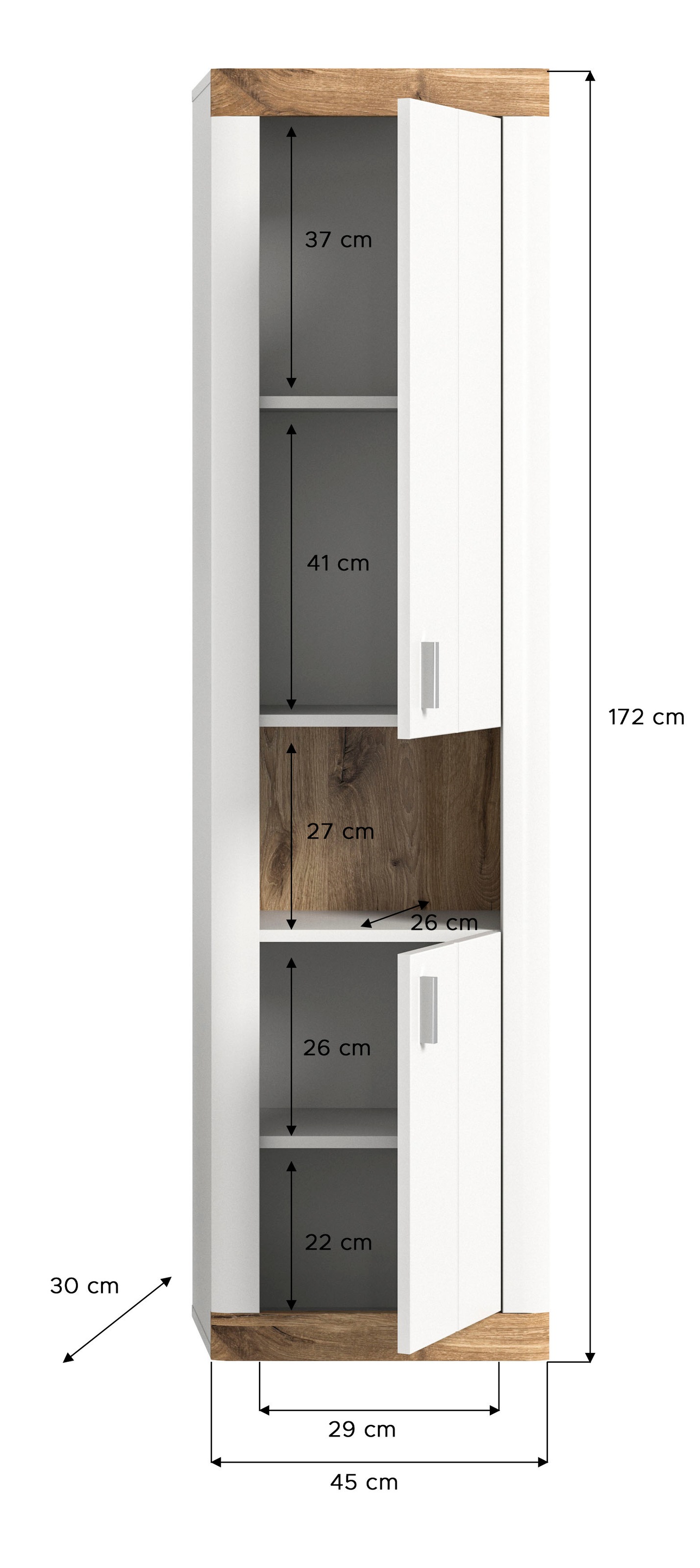 Home affaire Hochschrank »Landsby, Breite 45cm, 2 Türen (Türanschlag wechselbar), 2 Einlegeböden«, (1 St.), Hängeschrank, Wandschrank, Badmöbel, Badschrank, Schrank,Bad
