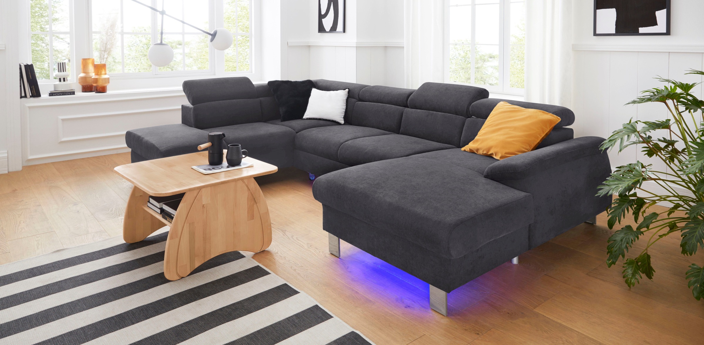 COTTA Polstergarnitur »Komaris U-Form«, (Set), Set bestehend aus: Wohnlandschaft mit Kopfteilverstellung & Hocker