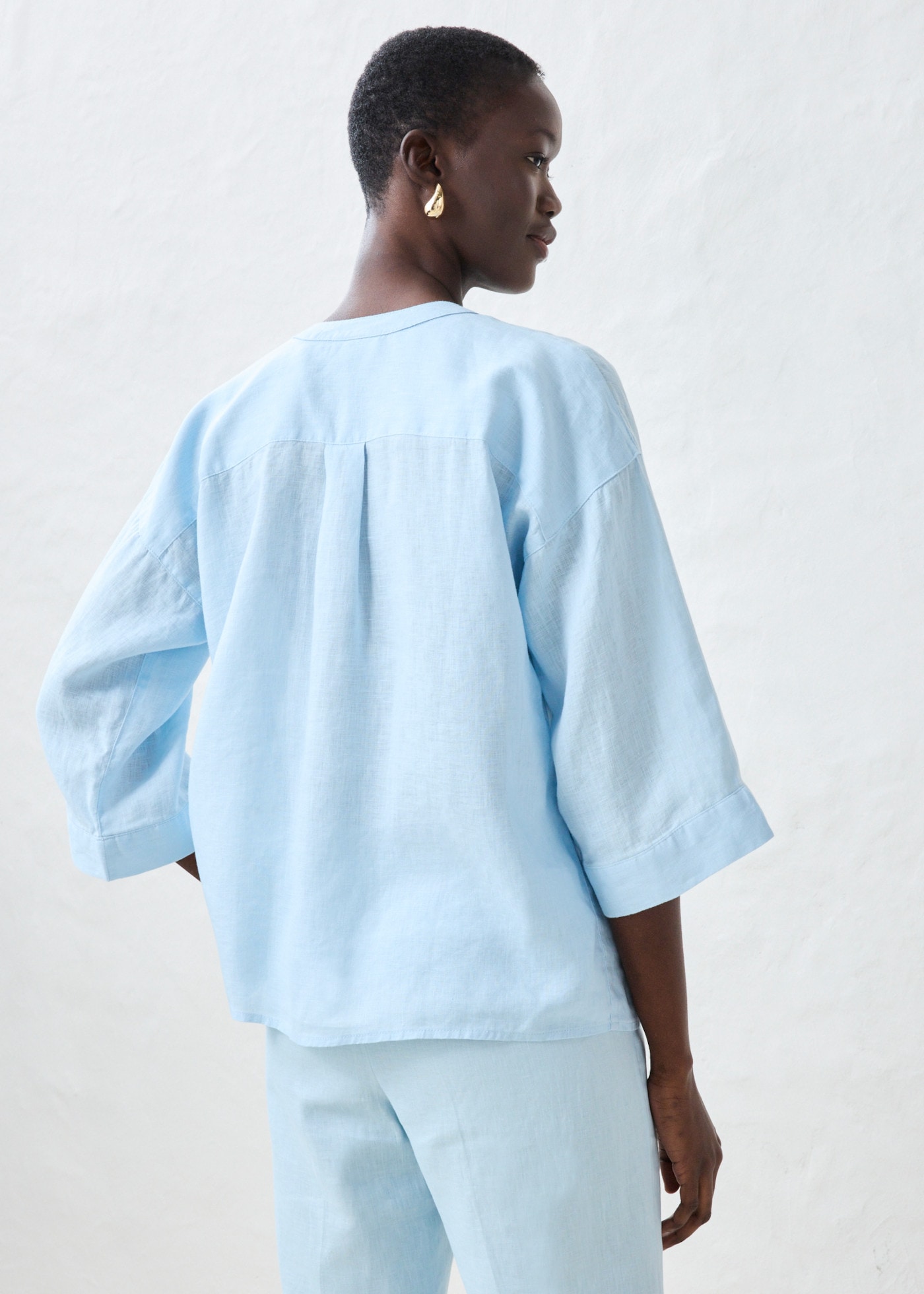 bonprix Shirtbluse Oversize-Passform, aus Leinen, strukturierte Oberfläche, 3/4-Ärmel