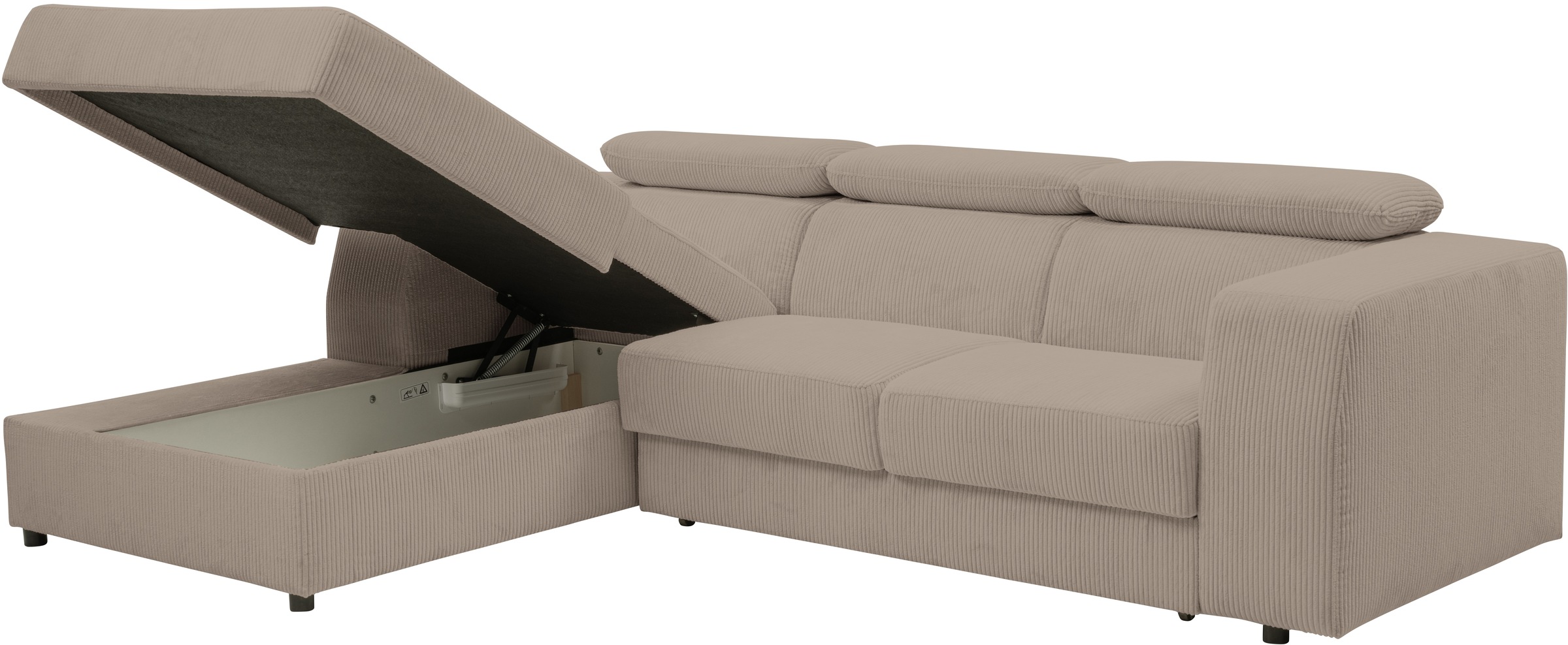 WERK2 Ecksofa »Cherry, modernes Sofa mit Komfortfunktionen, Breite 270cm, L-Form,«, bequem, mit verstellbaren Kopfteilen, Schlaffunktion und Bettkasten