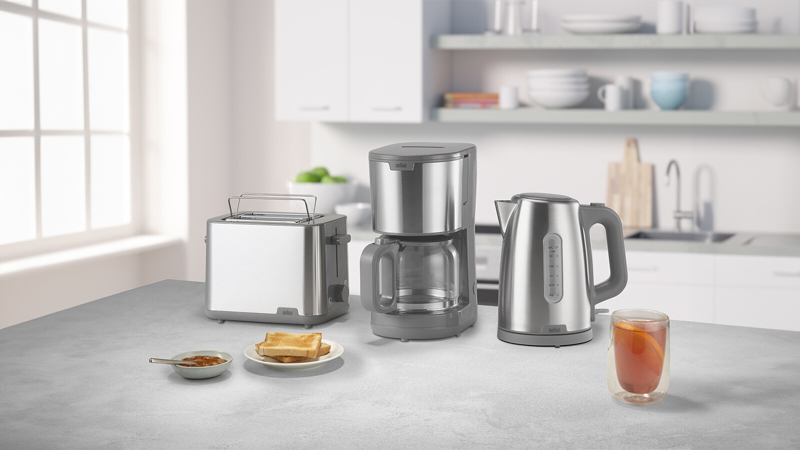 Braun Toaster »PurShine HT 1510 GY - 2 Schlitze, 8 Stufen, Auftau- Aufwärmfunktion«, 900 W, 900 W, Edelstahl, Automatische Abschaltung, Brötchenaufsatz