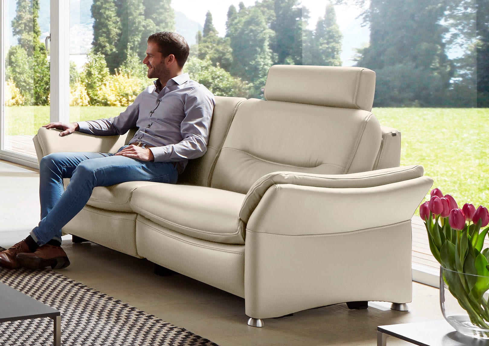 HUKLA 2,5-Sitzer »HU-SF15058 Ledersofa, Breite 194 cm«, aus Leder, optional Kopfstütze u. WallAway-Funktion