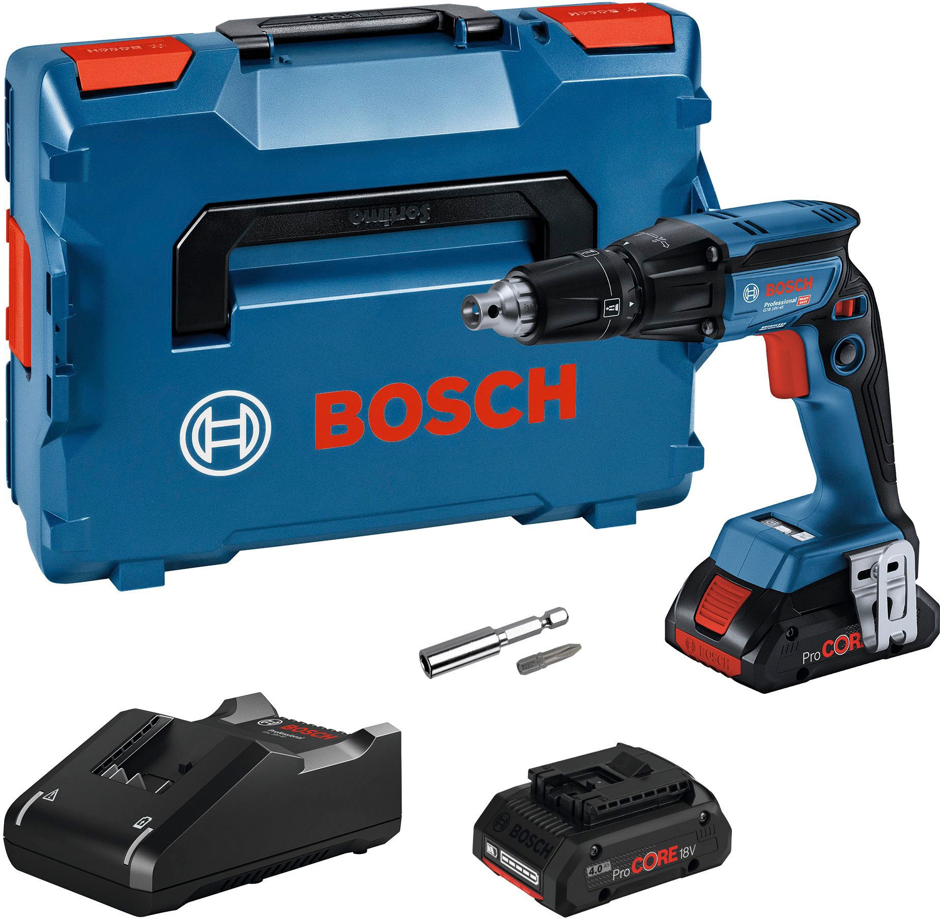 BOSCH PROFESSIONAL Akku-Trockenbauschrauber »GTB 18V-45 (2xPC4, « Komplett-Set, Inkl. Akkus und Ladegerät Blau Kompatibel mit allen Bosch...
