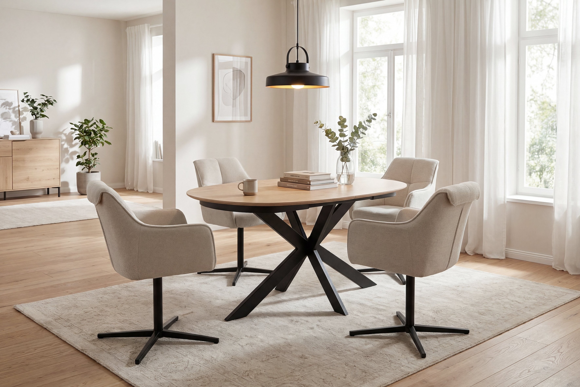 byLIVING Esstisch »NEVADA« Tischplatte Eiche natur, bis 100 kg, Säule (X-förmig), Mittelauszug