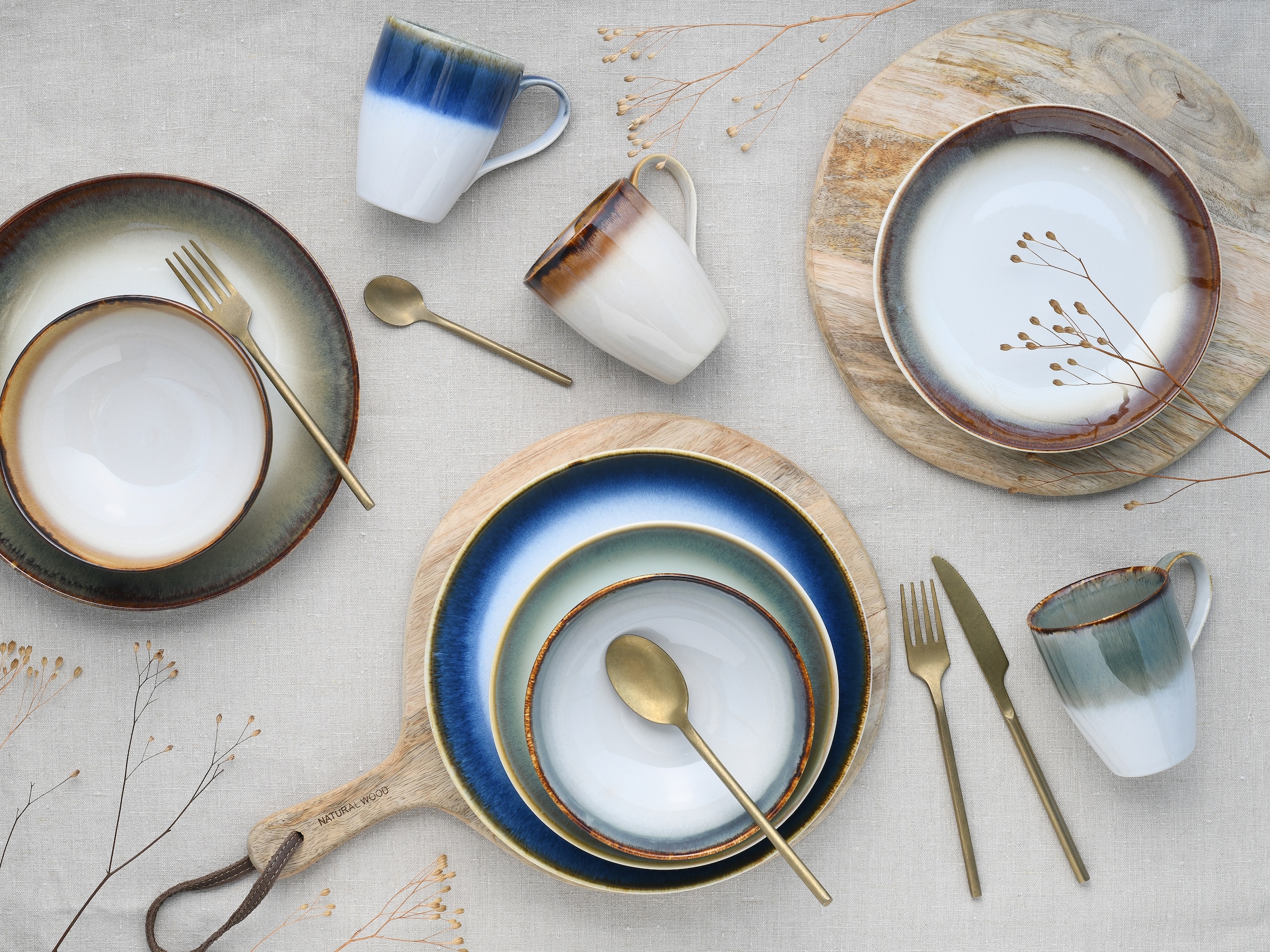 CreaTable Kombiservice »Geschirr-Set Cascade«, (Set, 16 tlg., Kaffeeservice und Tafelservice im Set, für 4 Personen), Service, Nostalgische Spezialglasuren, 16 Teile, für 4 Personen