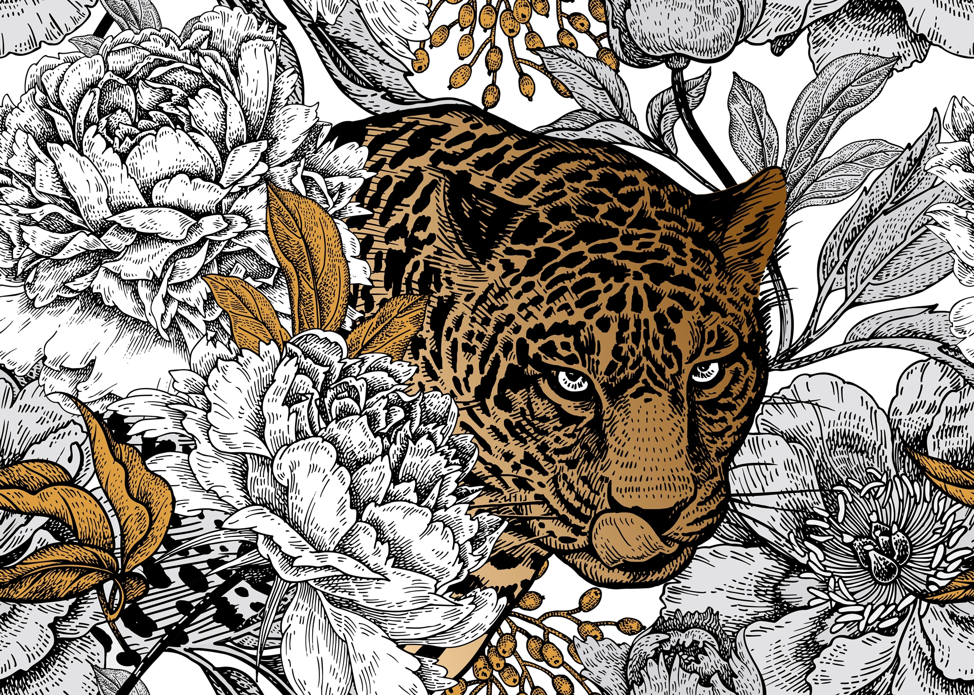 Papermoon Fototapete »ABSTRAKT DESIGN-LEOPARD mit Blumen« günstig online kaufen