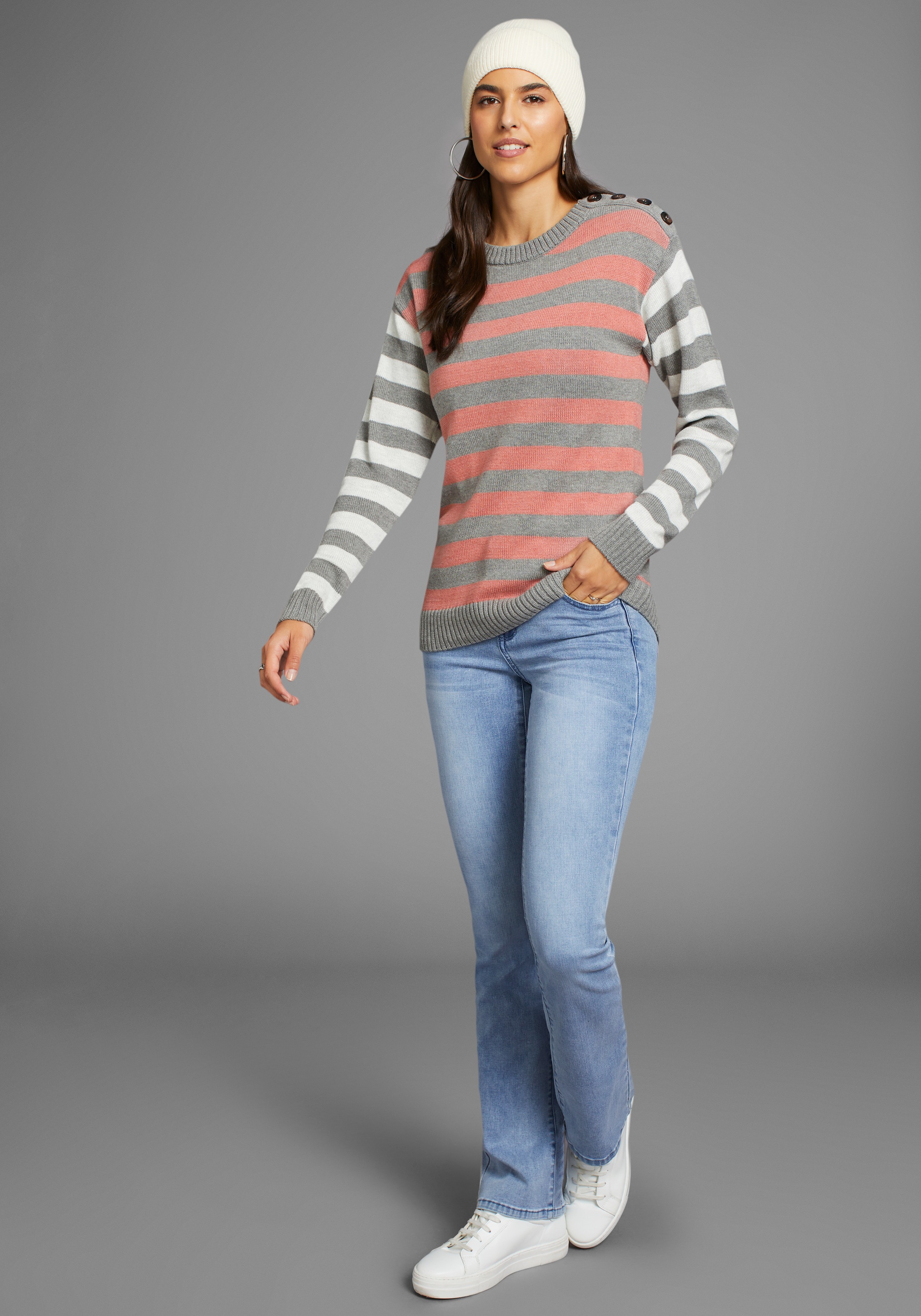 Laura Scott Streifenpullover, mit Knopfreihe an der Schulter