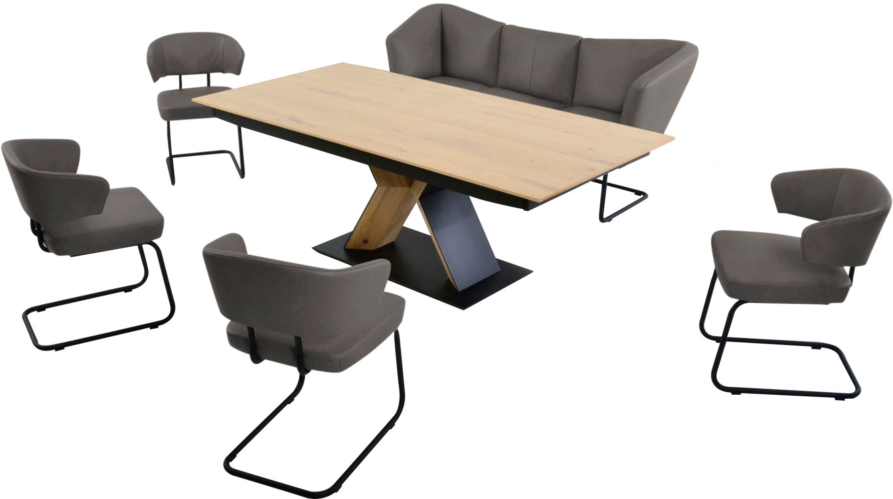 K+W Komfort & Wohnen Essgruppe »Mikkado Tube«, (6 tlg.), 4 Freischwinger und ein Funktionsesstisch