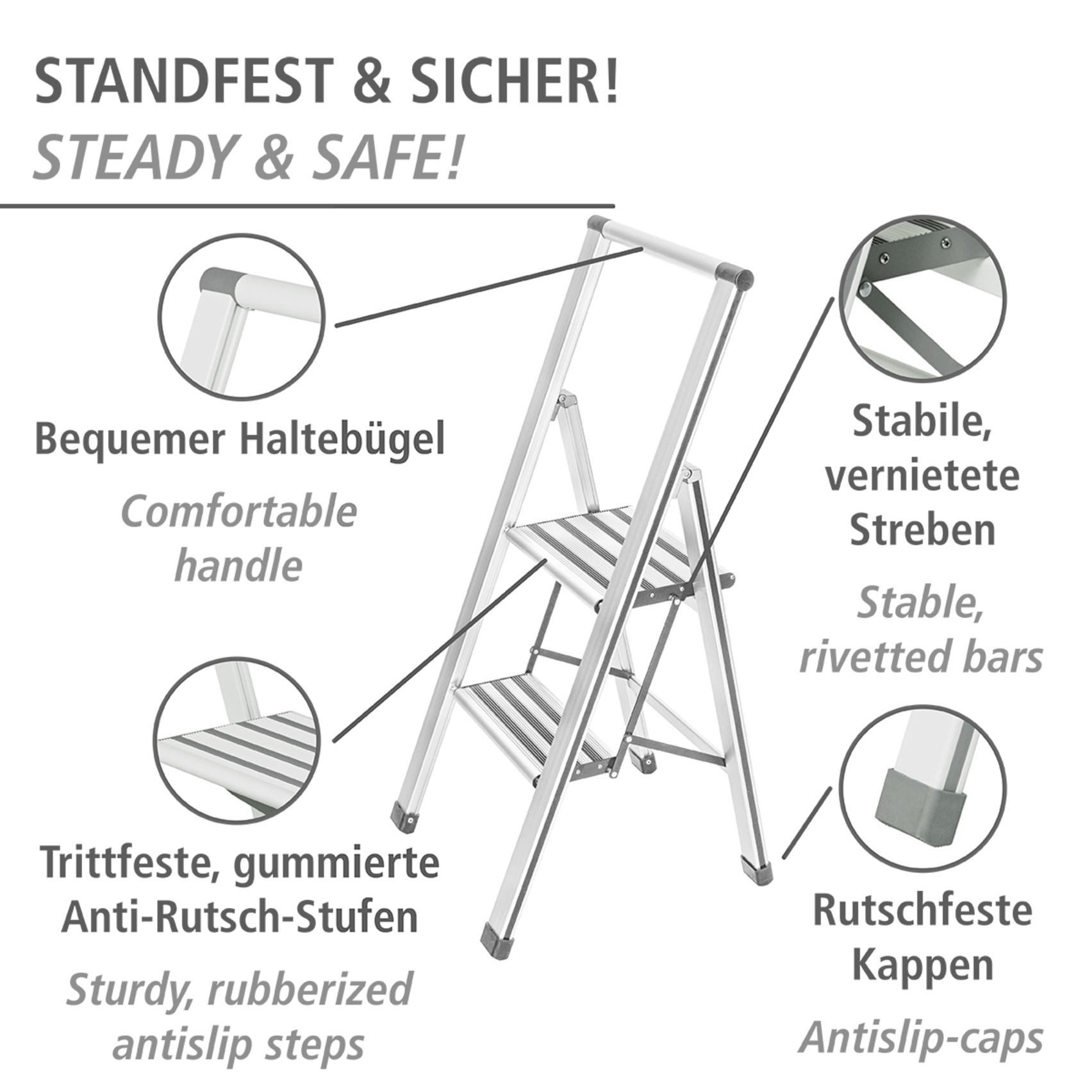 WENKO Trittleiter »Modell Alu-Design«, Klapptritt Leiter, rutschsichere XXL günstig online kaufen