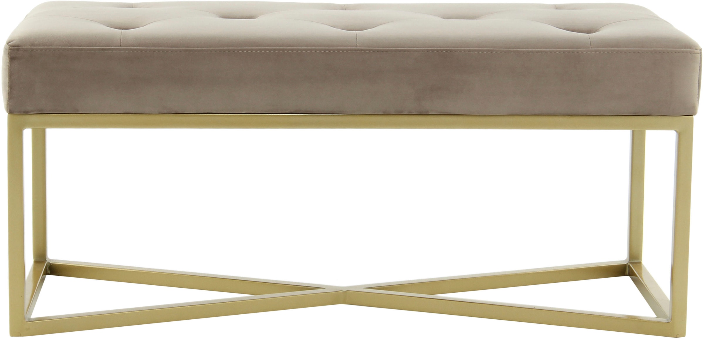 Kayoom Hockerbank »Cameron 125, glamouröses Design, glänzenden Metallfüßen, in Samt-Look«, (1 St.), bequem, elegant, mit Zierknöpfen, Gold-coated Eisengestell