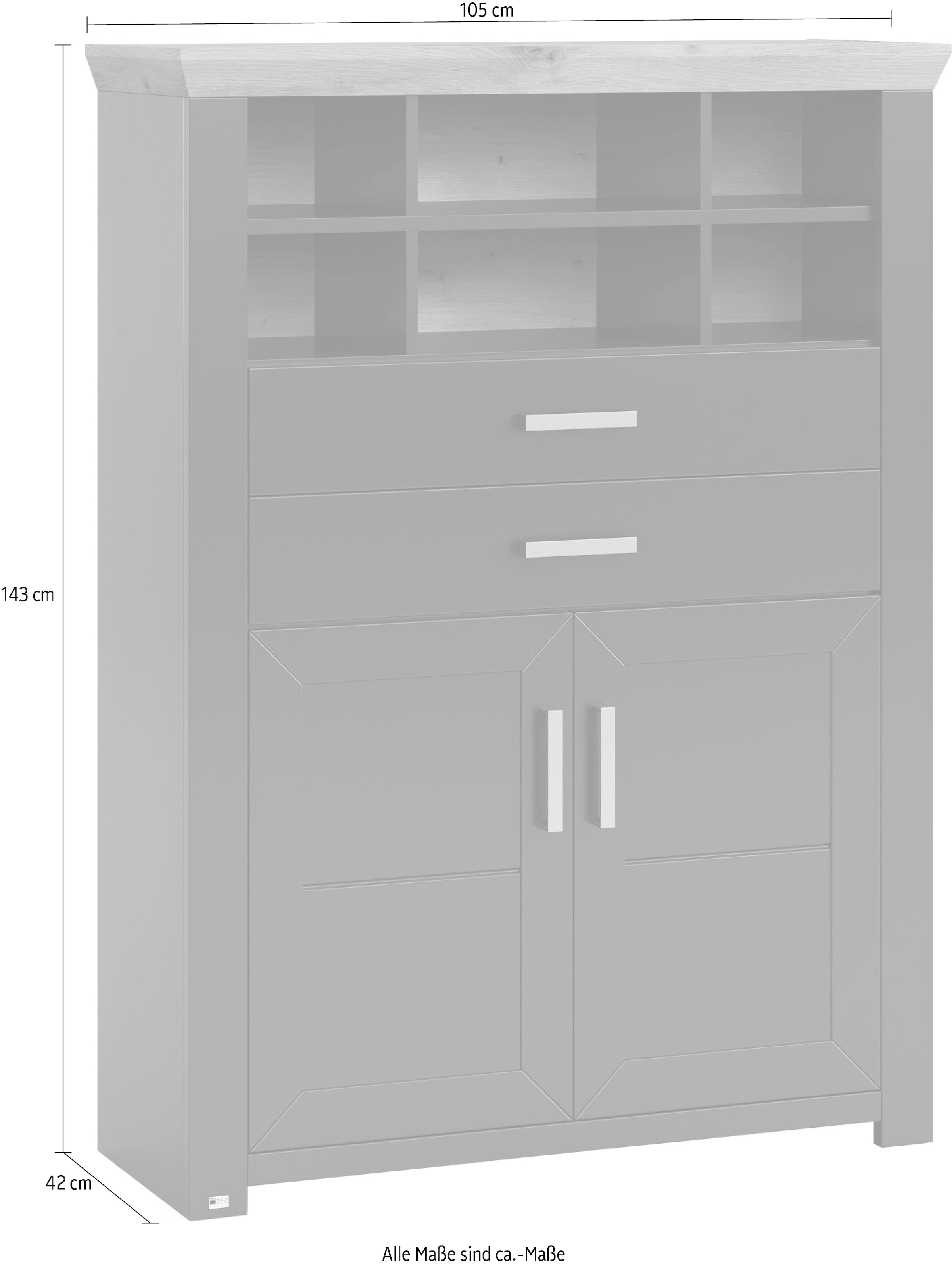 set one by Musterring Highboard »York«, Typ 16, mit Holztüren und Schubkasten, Beleuchtung optional, B 105 cm